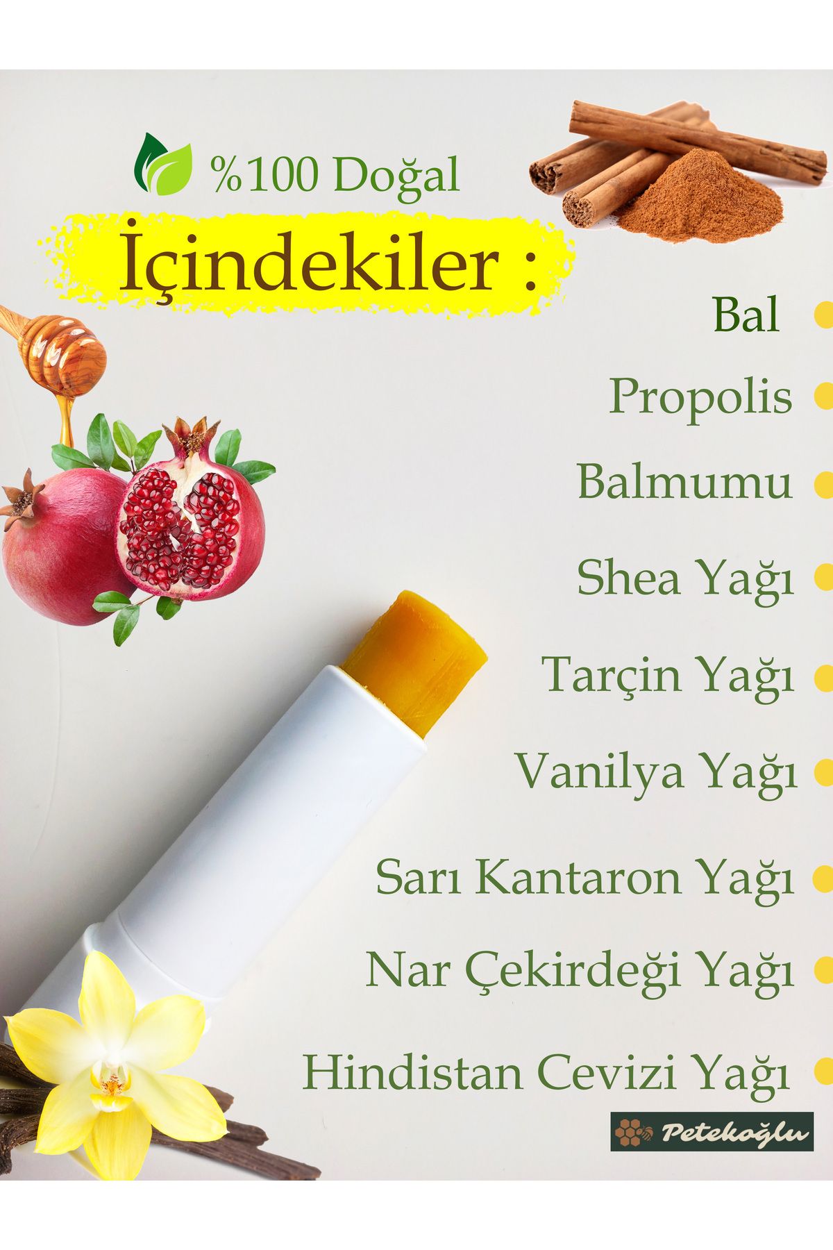 Petekoğlu Doğal Dudak BalmKremi Propolis Bal...