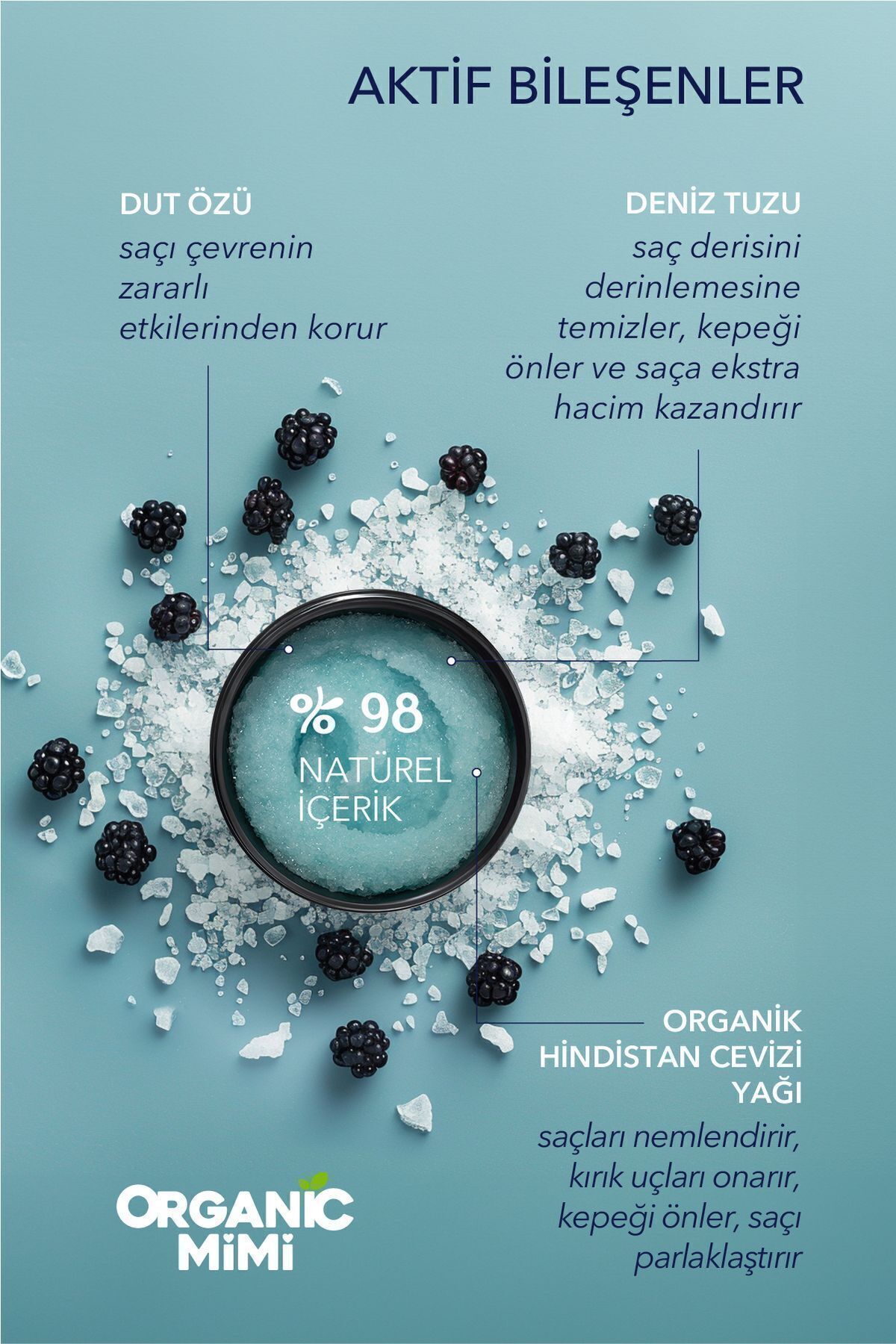 Süper Hacim Deniz Tuzu Ve Dut Peeling Şampuan Organik, Kepek Önleyici Kırık Uçları Onarıcı 280 G