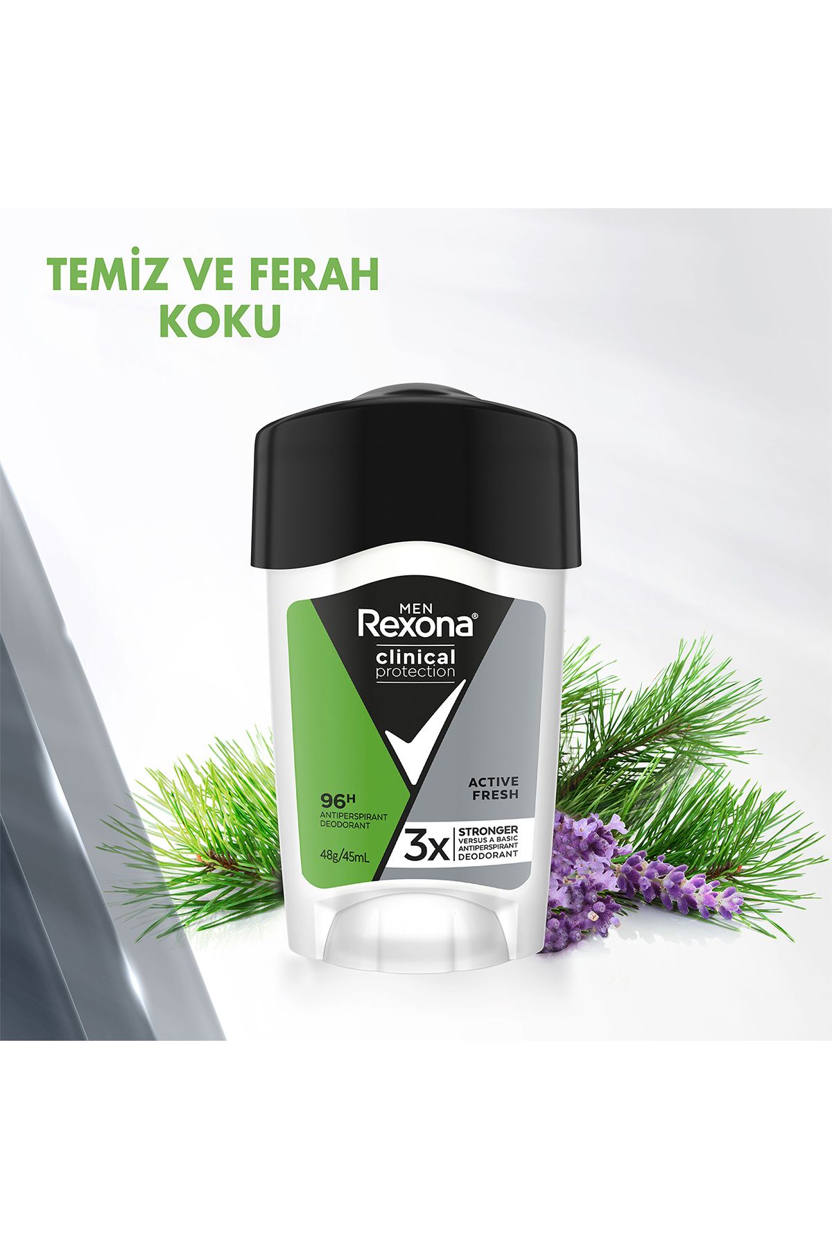 Men Clinical Protection Stick Deodorant Active Fresh 96 Saate Kadar Koruma 45 ml X2 Adet