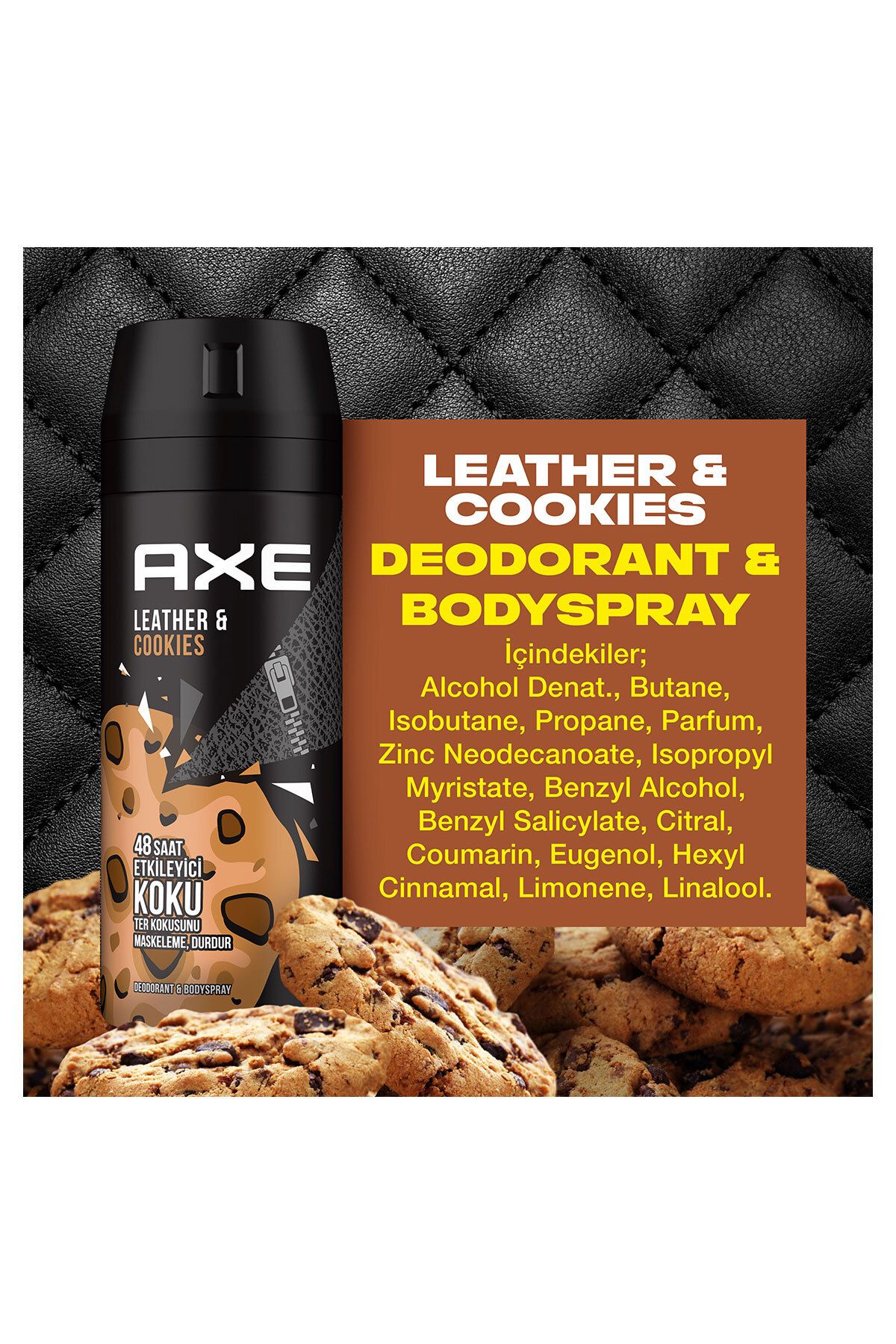 Erkek Sprey Deodorant Leather & Cookies 48 Saat Etkileyeci Koku 150 ml X3 Adet