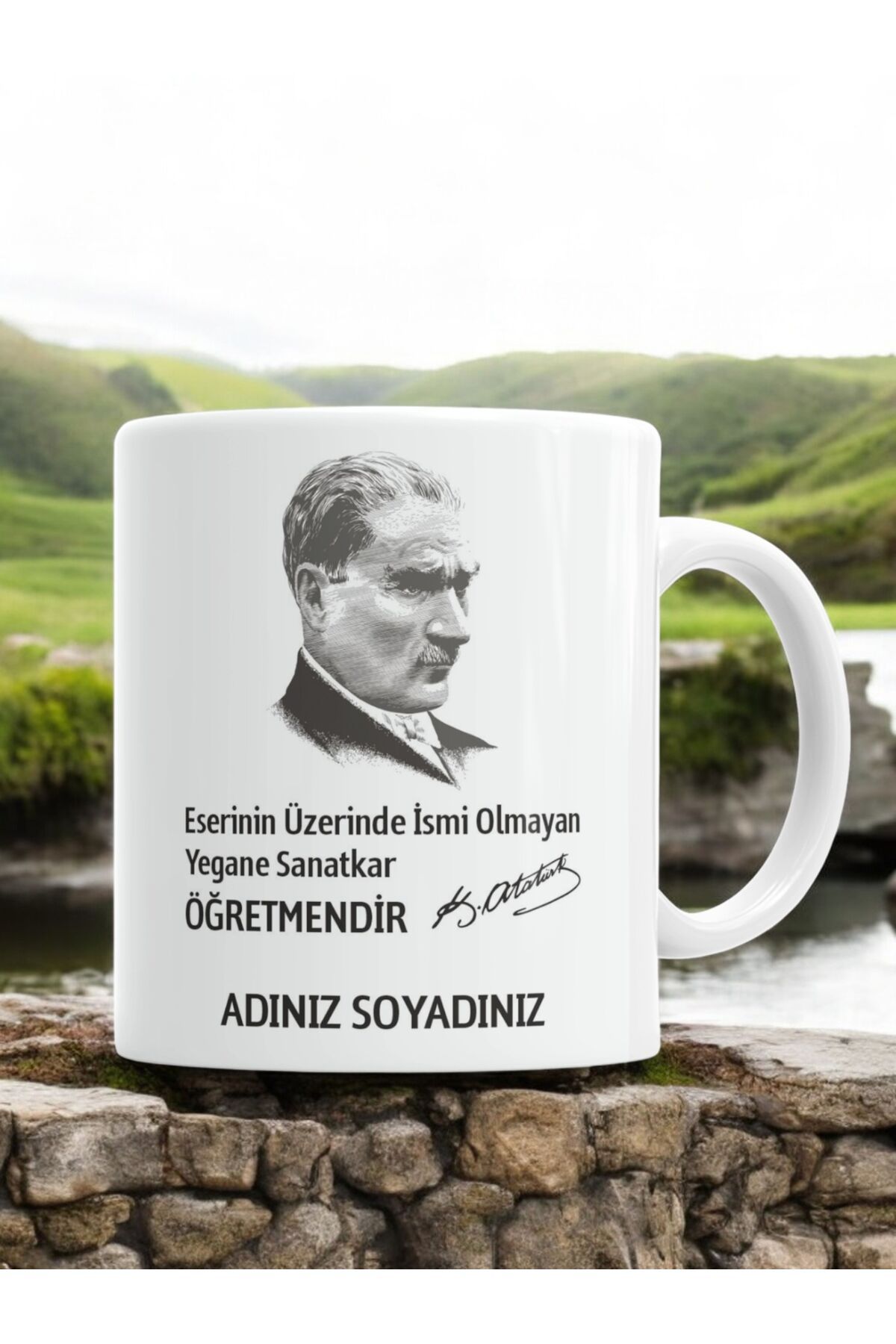 ÖĞRETMENLER GÜNÜ KİŞİYE ÖZEL İSİMLİ ATATÜRK TEMALI KUPA BARDAK