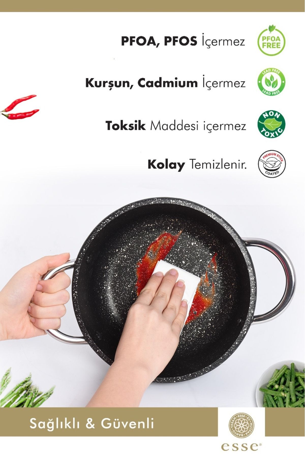 Granit Döküm Kısa Basık Pilav Karnıyarık Tencere Seti 24 Cm 20 Cm Derin Siyah ESS010