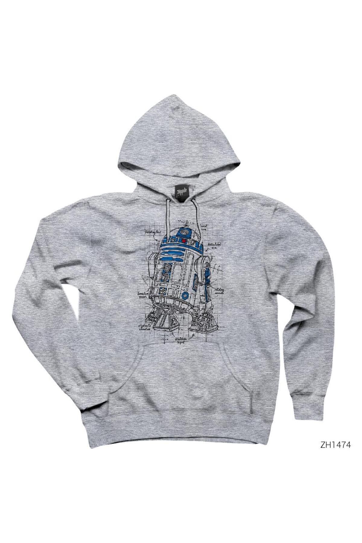 CrowsGate Star Wars R2D2Schema Gri Kapşonlu S...