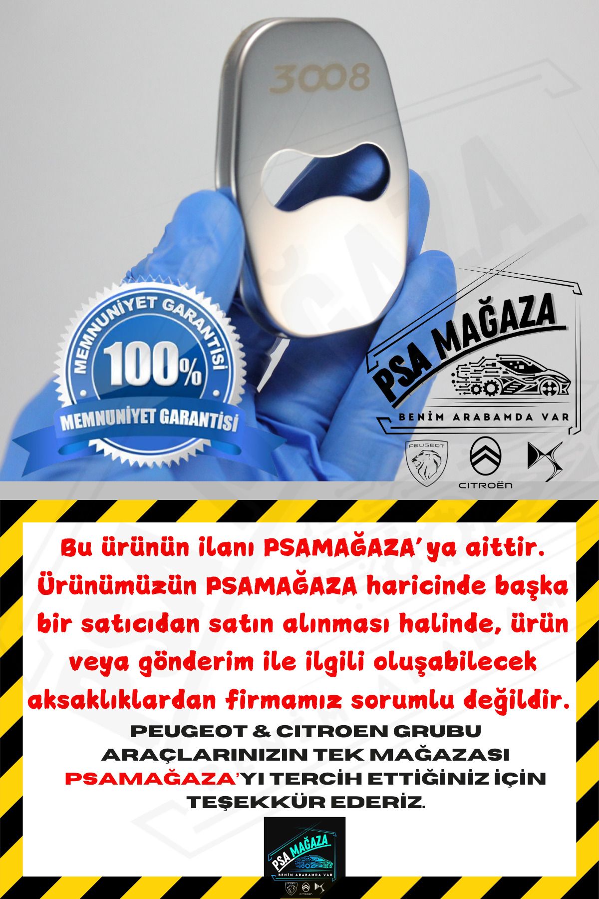 Peugeot 3008 Yazılı Paslanmaz Çelik Kapı Kilidi Kapak Takımı 4'lü [Araca Özel] Örnek Kilit 5.Görsel