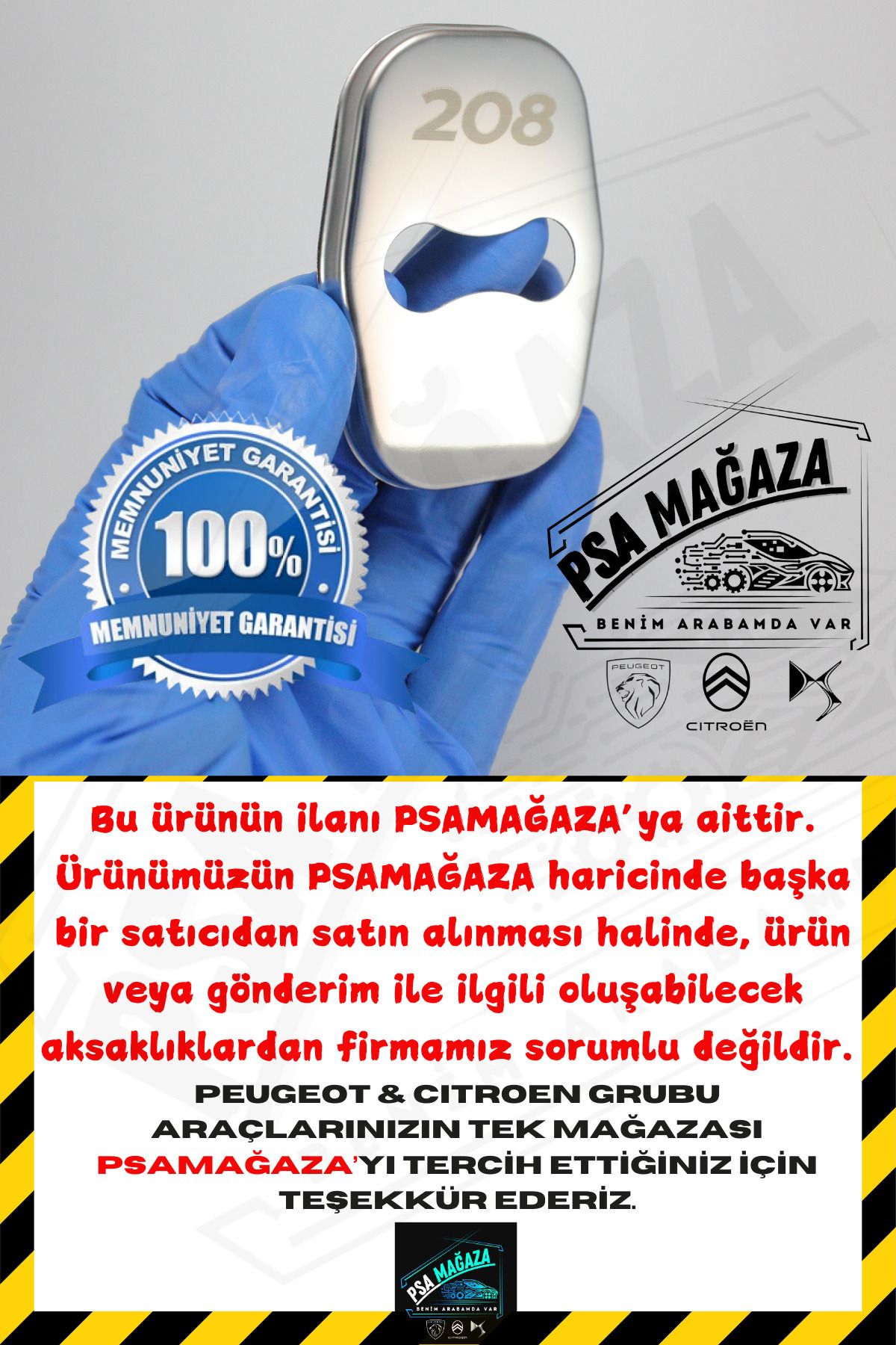 Peugeot 208 Uyumlu Yazılı Paslanmaz Çelik Kapı Kilidi 4'lü [Araca Özel] Örnek Kilit 6.Görselde