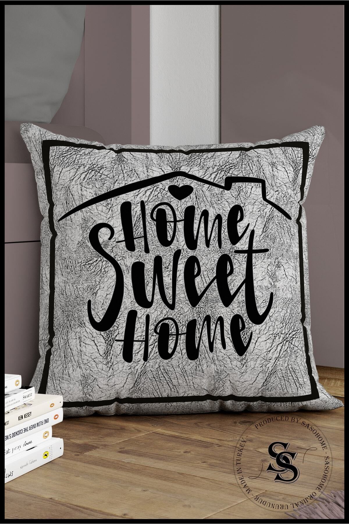 SasoHome Gri Harfli Kırlent -Home Sweet Home...