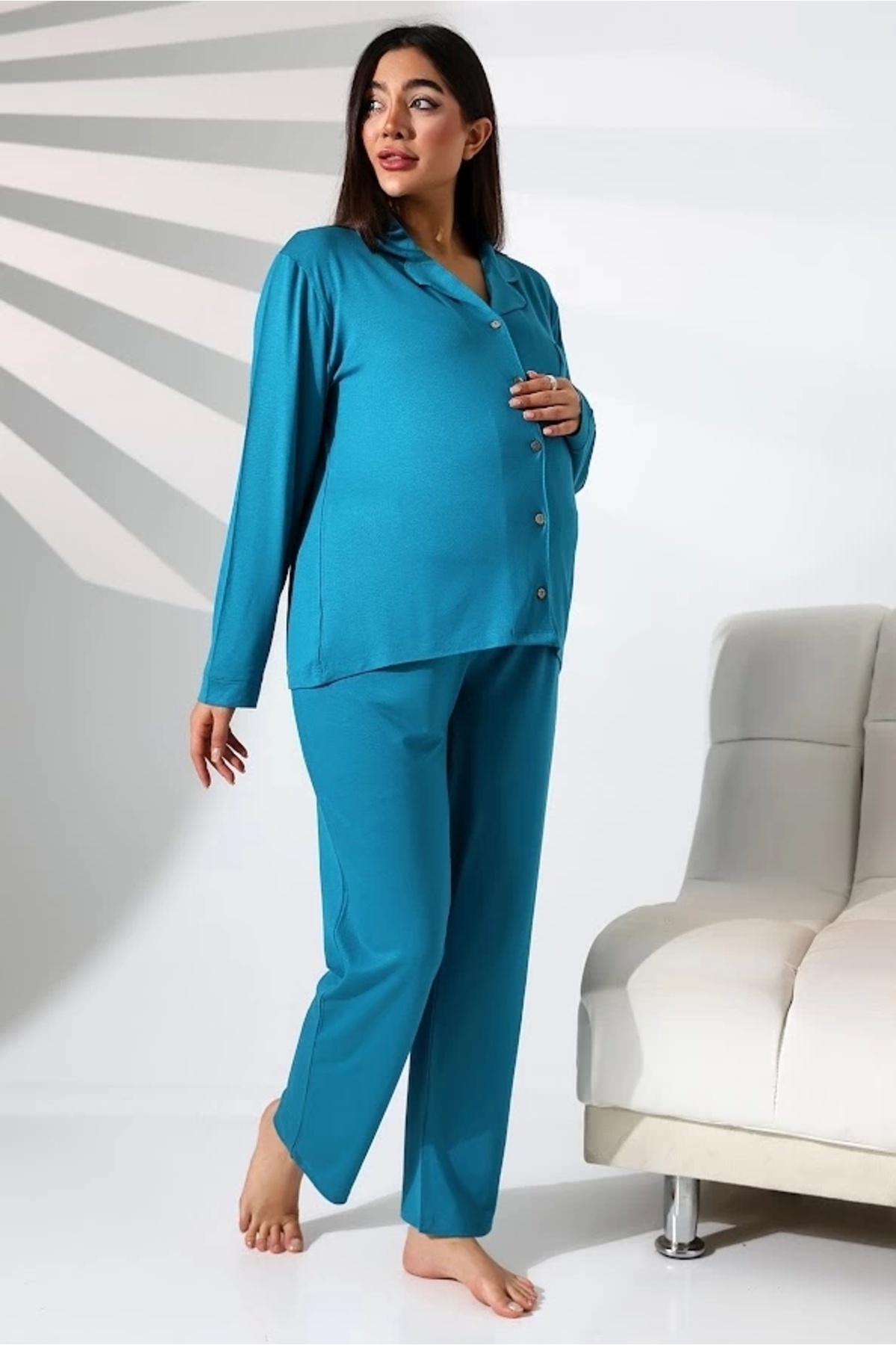 ست لباس خواب آستین بلند 100% پنبه ای قابل تنظیم کمری الاستیک