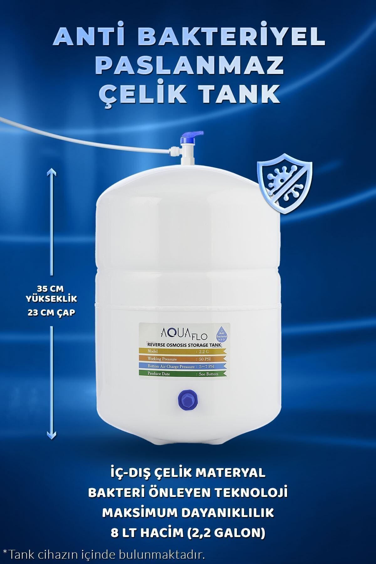 Su Arıtma Cihazı 13 Aşamalı Multimineral Ve Detoks Filtreli 8 Lt Çelik Tanklı (DNP13-M-S)