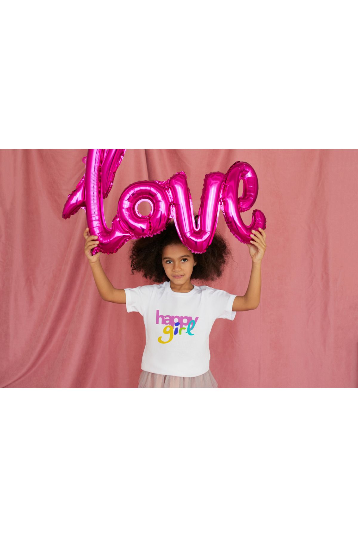 Kız Çocuk %100 Pamuk Premium Happy Girl Baskılı Kısa kol Tshirt