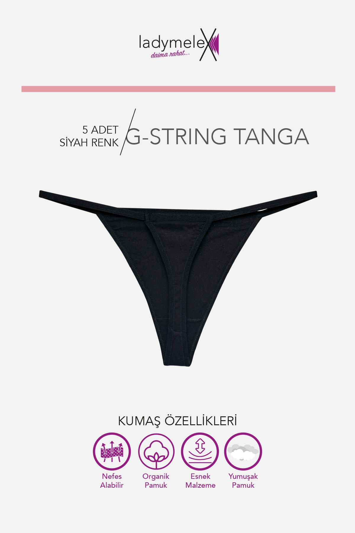 Kadın Tanga, Perfect Fall, G String Tanga (S-M-L-XL) 5 Adet Siyah Tanga, %100 Yumuşak Pamuk