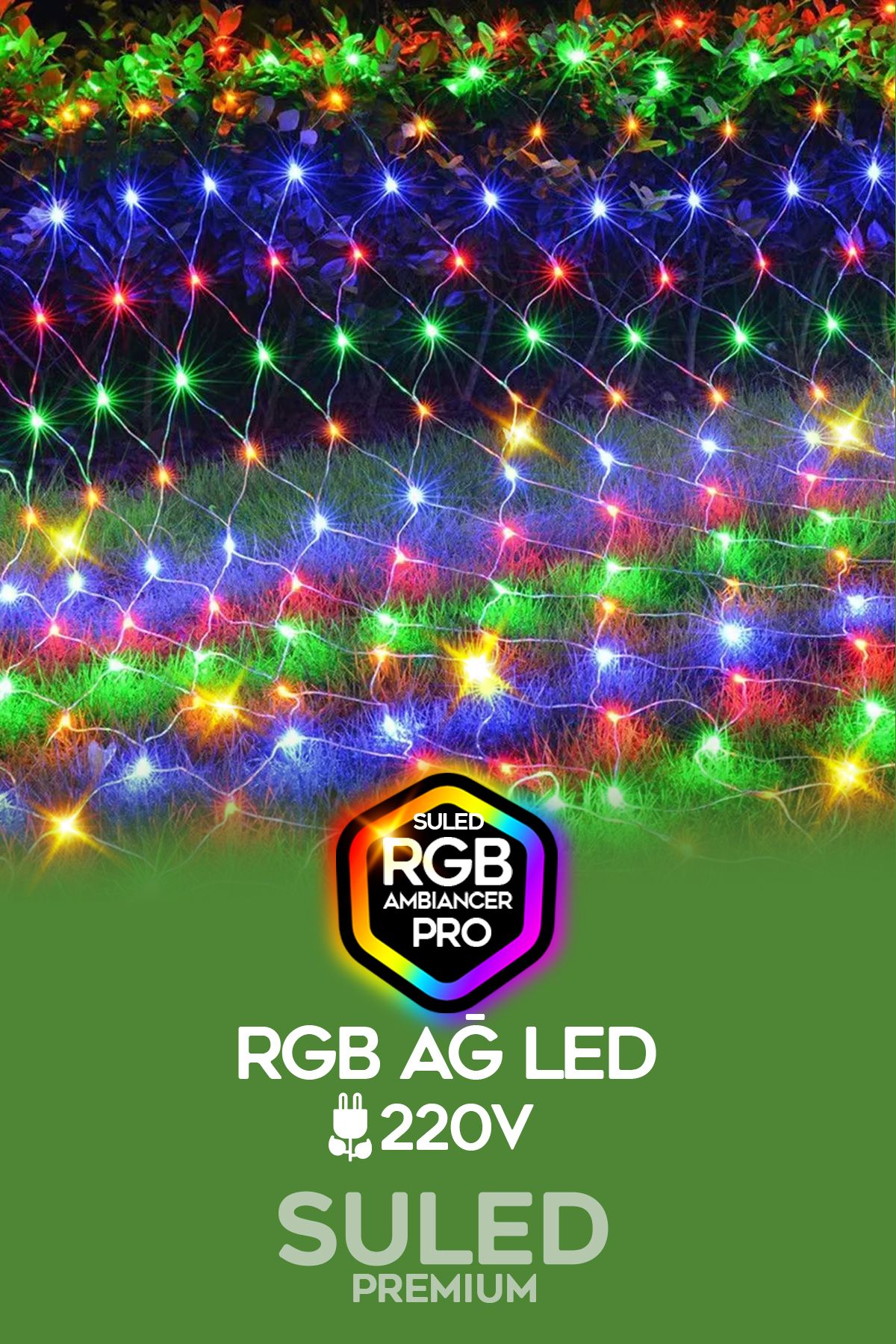 RGB Ağ Led 2x2 Metre 132 Led 220V Fişli İç ve Dış Mekan 8 Modlu Ambiyans Aydınlatma