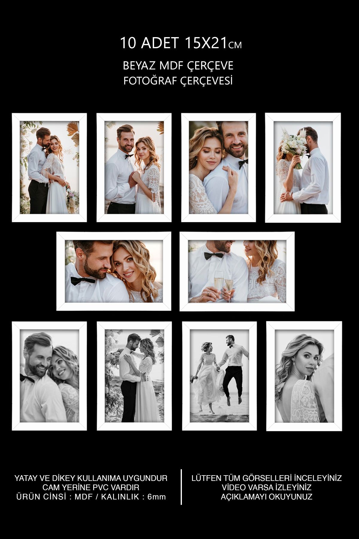 yhfoto10 Adet 15x21 Çerçeve- Beyaz Çerçeve -...