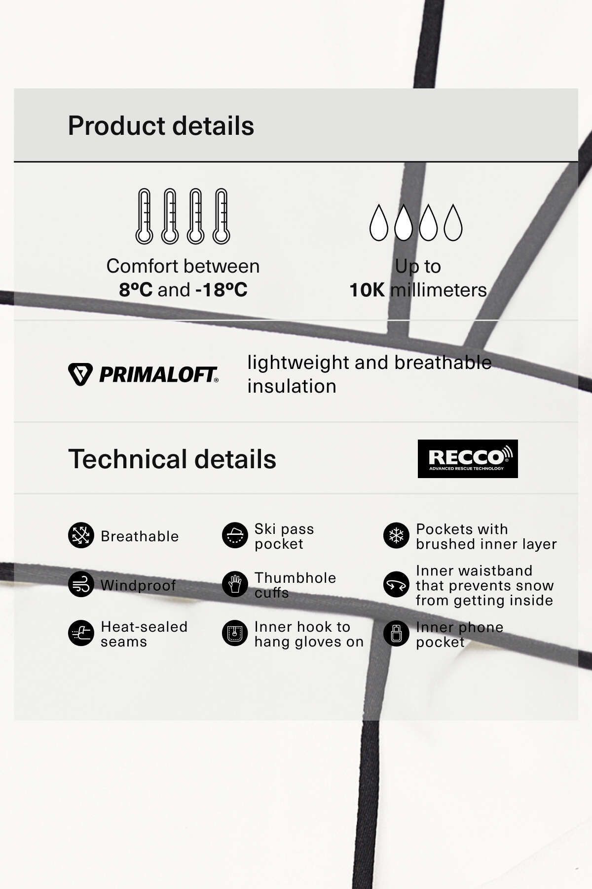 Primaloft® SKI su geçirmez piping ceket