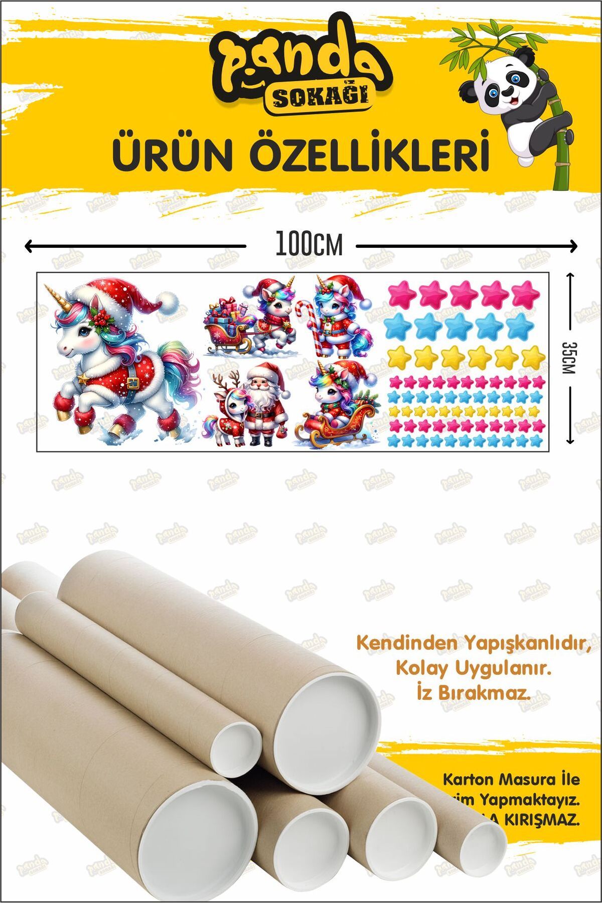 Yeni Yıl Renkli Unicorn ve Noel Baba Sticker Seti, Yeni Yıl Unicorn Duvar, Çocuk Odası, Cam