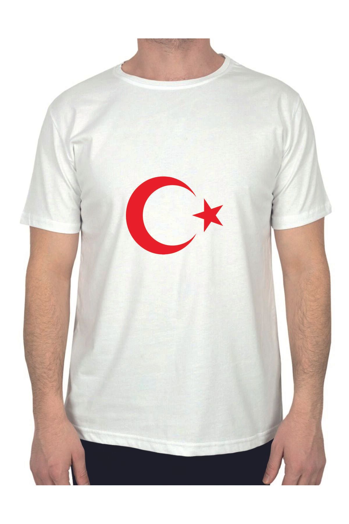 balkan baskı Ay YıldızBaskılı Beyaz T-Shirt