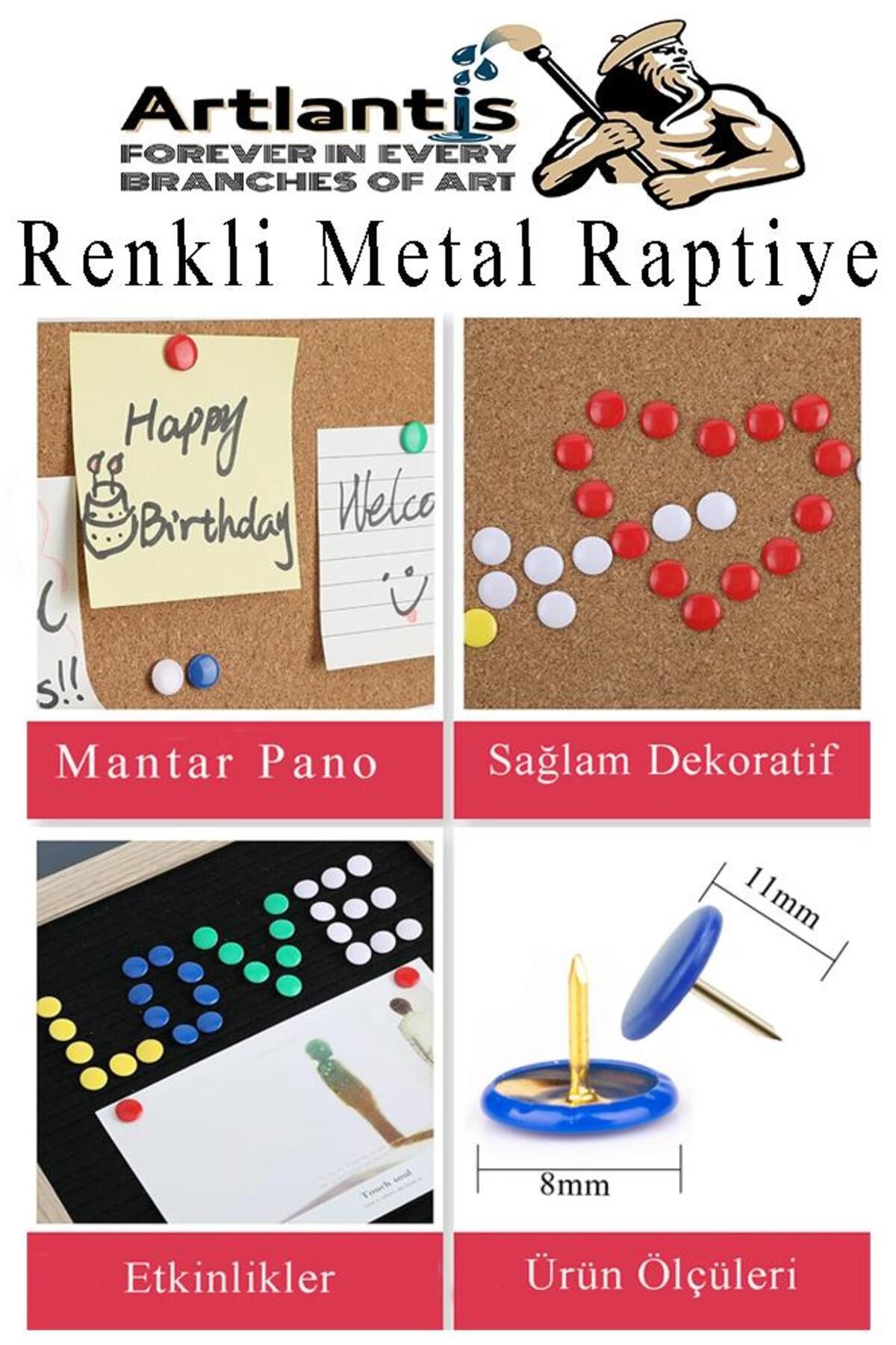 Beyaz Raptiye 50 Adet 1 Paket Renkli Pvc Kaplı Başlıklı Raptiye Plastik Yuvarlak Düğmeli Raptiye Pan