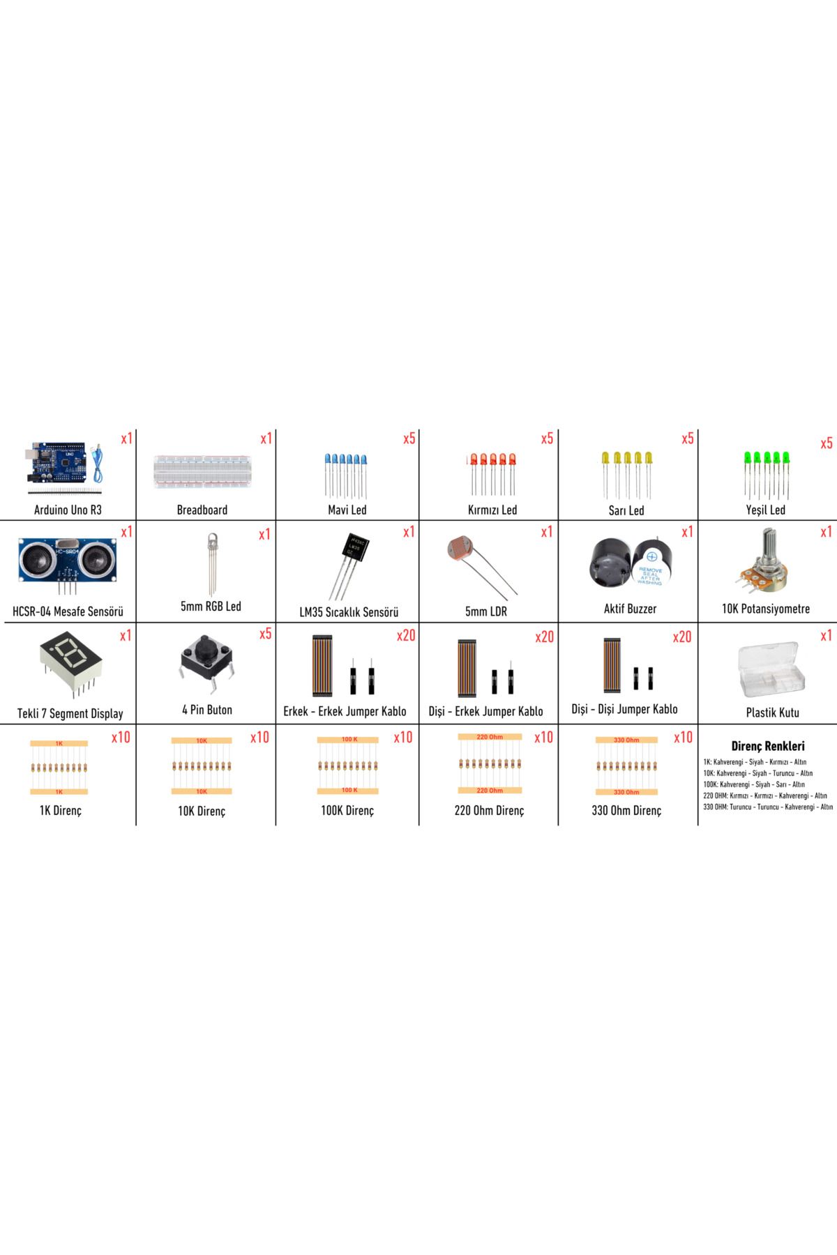 Arduino Set 25 Parça 117 Adet Ekonomik Başlangıç Seti ( Malzeme Kutulu )