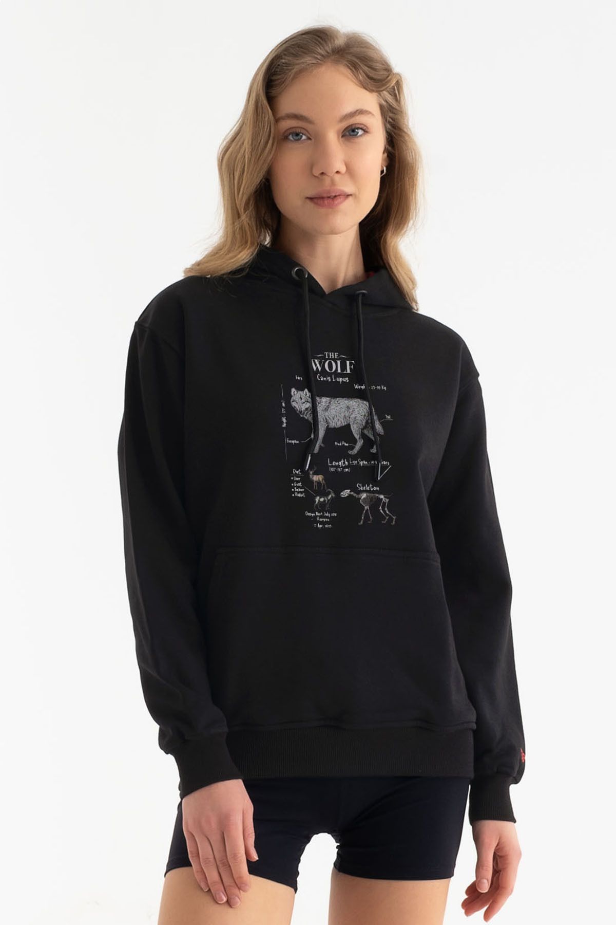 Anatomy Wolf Tasarım Kapşonlu Sweatshirt