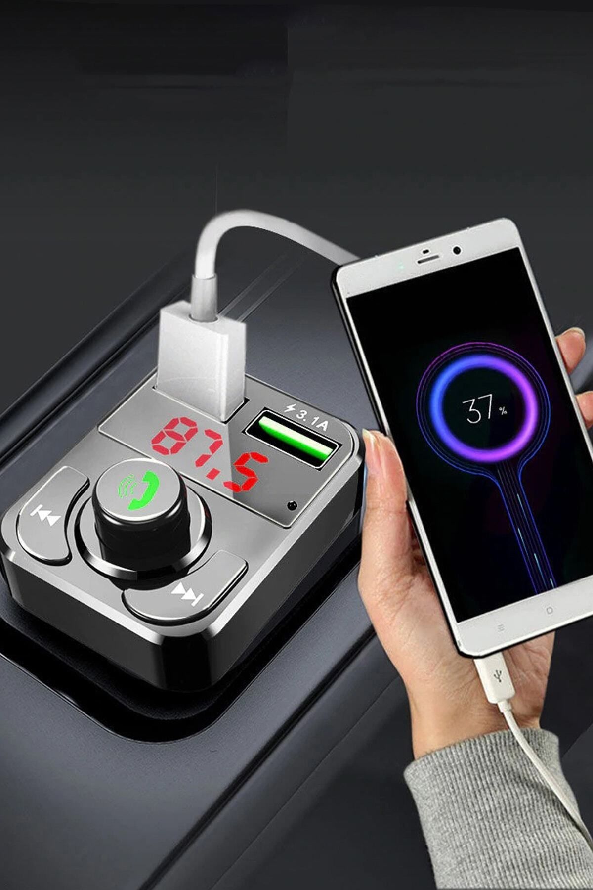 Universal Araç Bluetooth Kit Fm Transmitter Cihazı Araç Şarj Aleti Çakmaklık Müzik Kiti