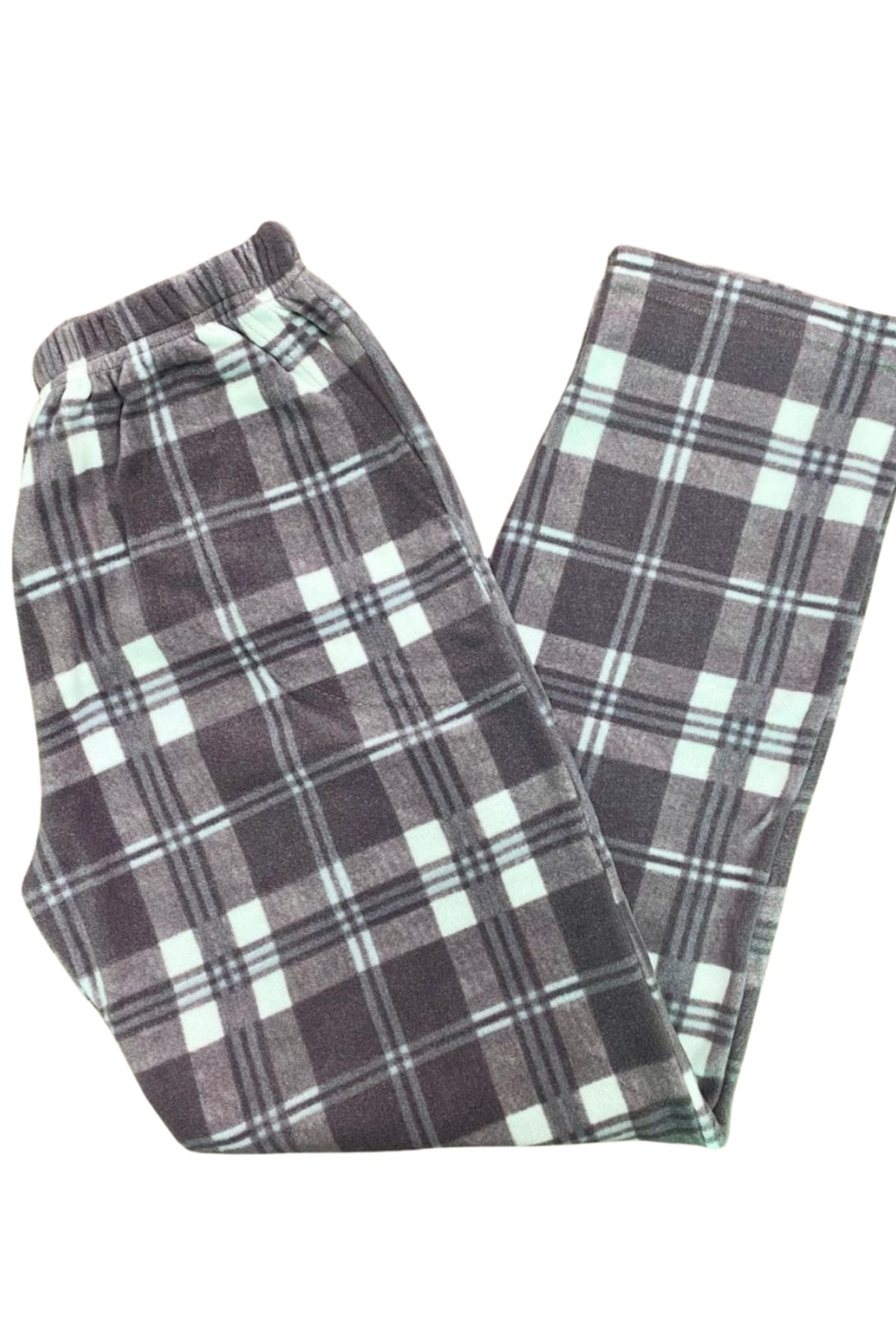 Ekose Unisex Polar Pijama Altı Kışlık Lastikli Bel Tek Alt