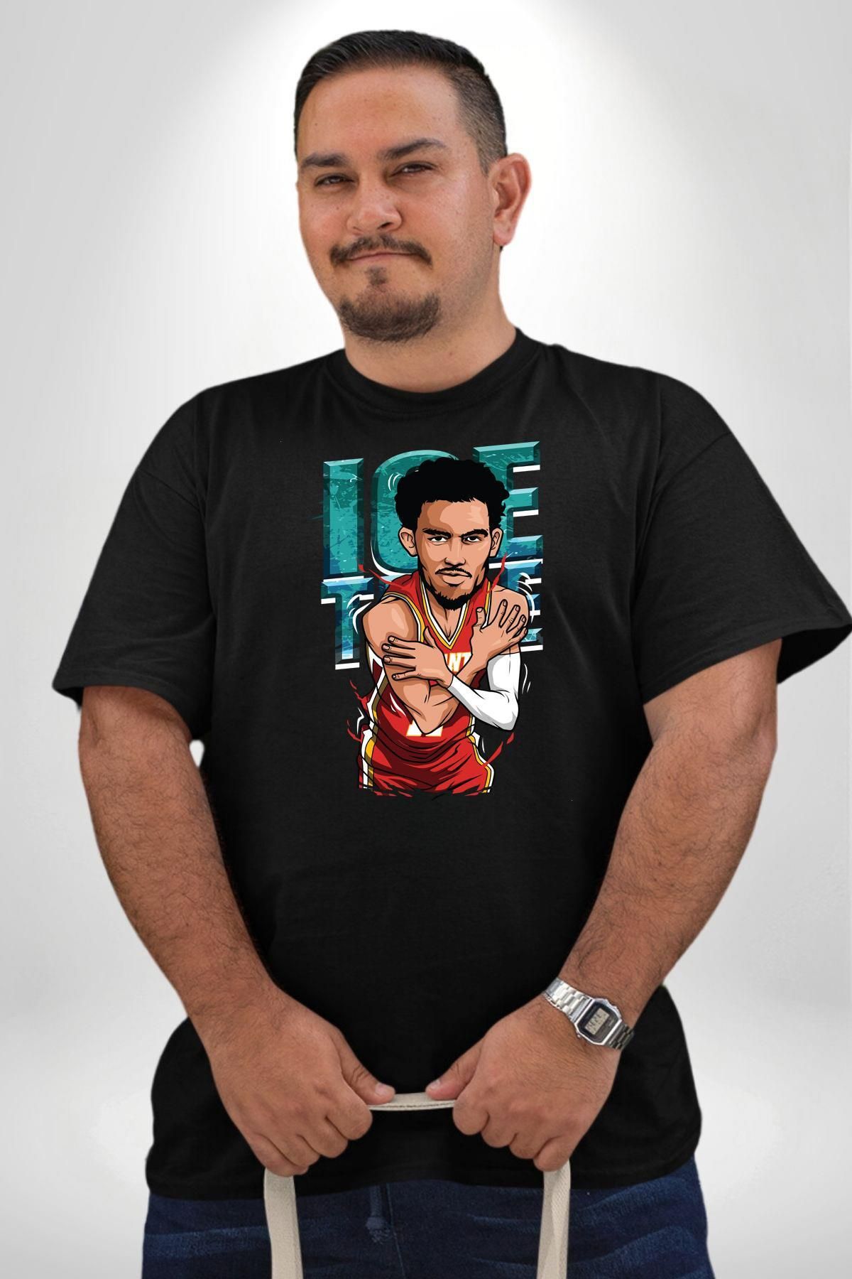 Trae Young Basketbol Oyuncusu Karikatür Atlanta Hawks Siyah Büyük Beden Erkek Kadın Unisex Basic Ön