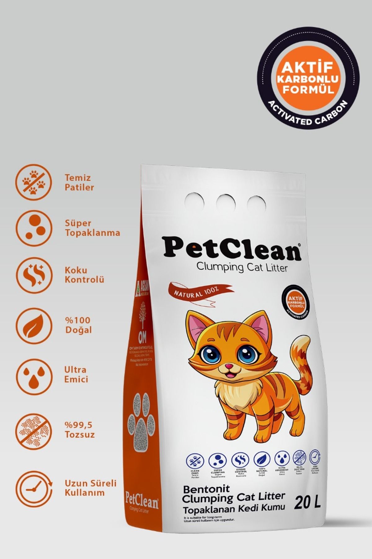 Pet Clean 20 Litre AktifKarbonlu Natürel Kedi...