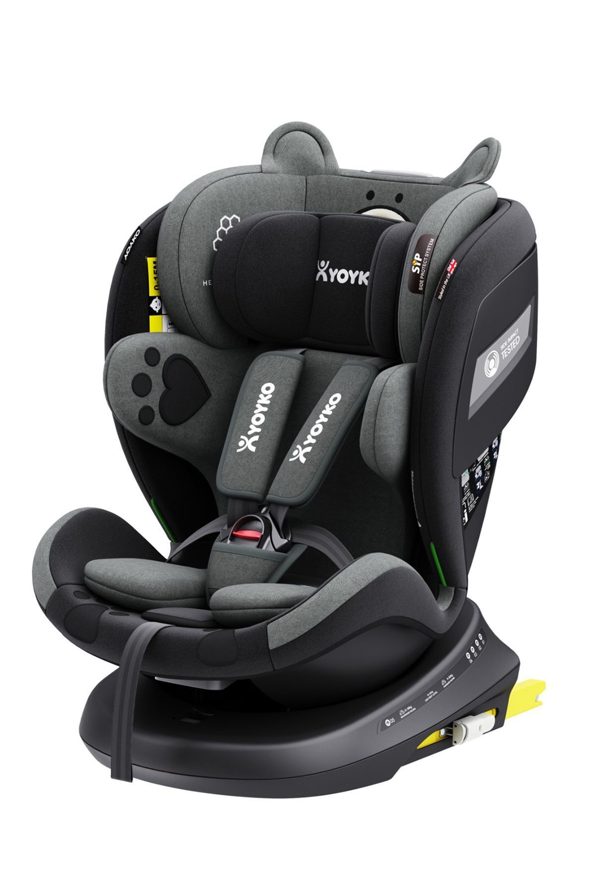 Markgross YeniYoyko Bear 360 ° Dönebilir Yatabilir i-Size 0-36 Kg Oto Koltuğu ISOFIX/SIP/LATCH - Gri