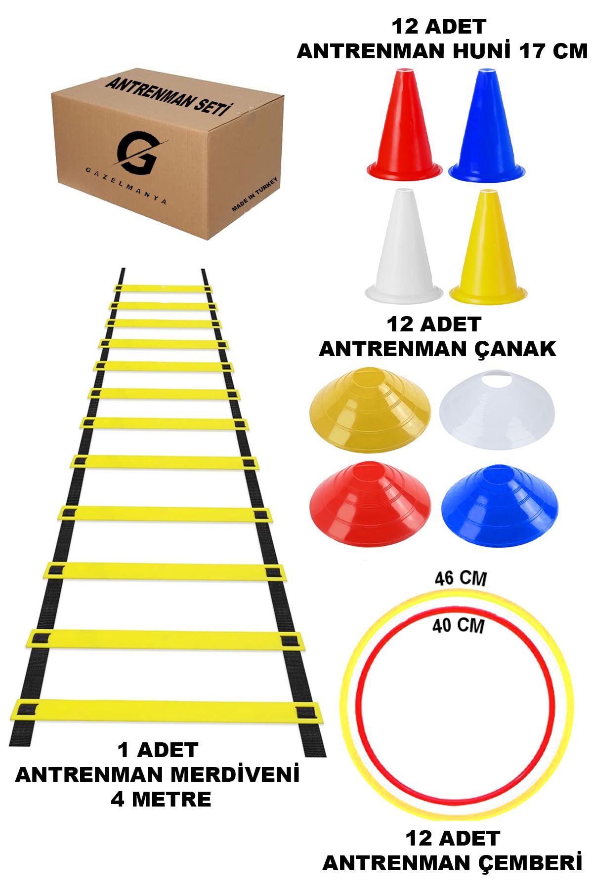 Antrenman Seti 4 Metre Antrenman Merdiveni  12 li Huni 12 li Çanak 12 li Koordinasyon Çemberi Futbol