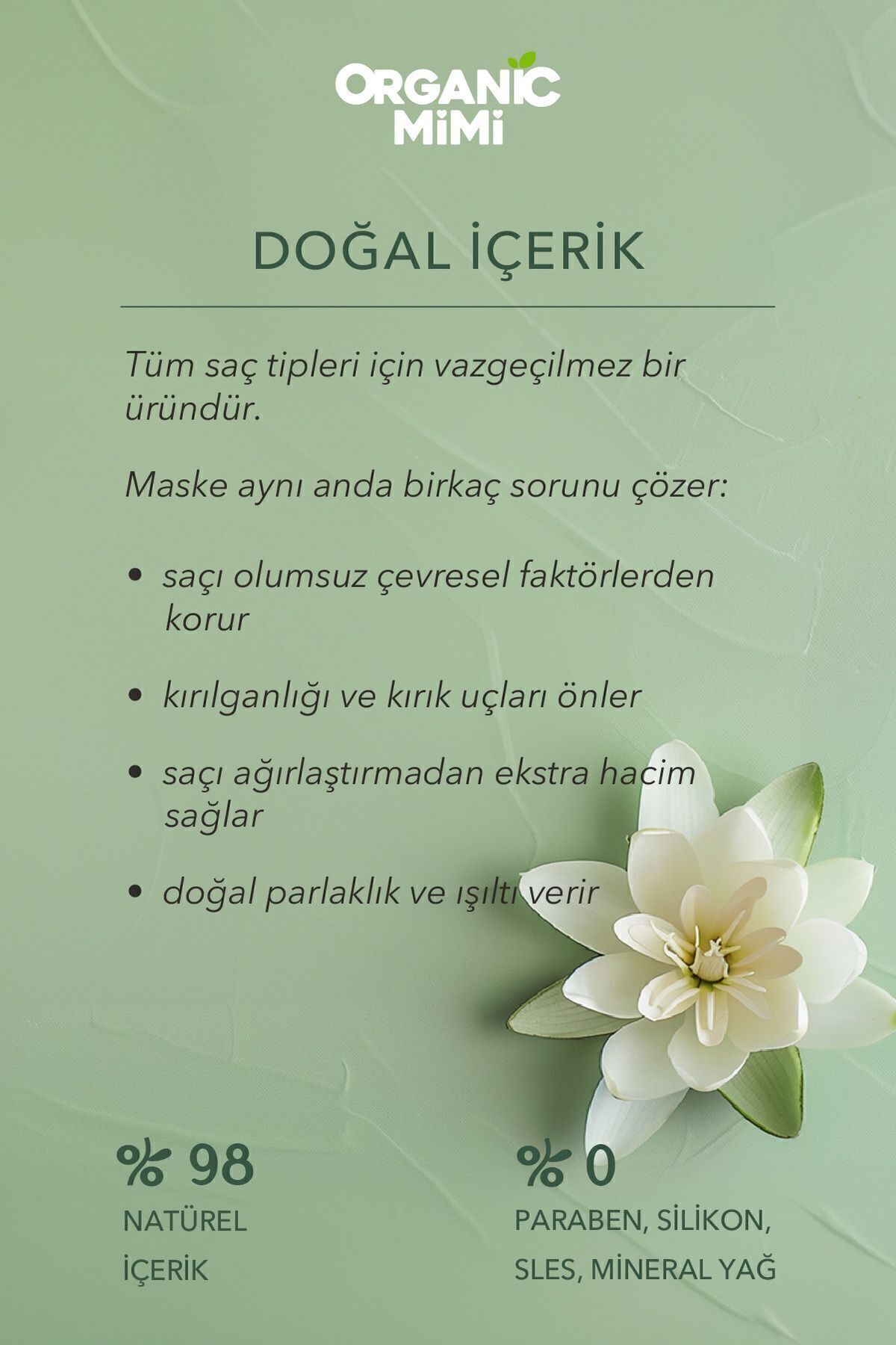 Saç Maskesi Jojoba Ve Nilüfer Çiçeği, Eksta Hacim Ve Parlaklık Verir Kırılmayı Önler Organik 200 ml