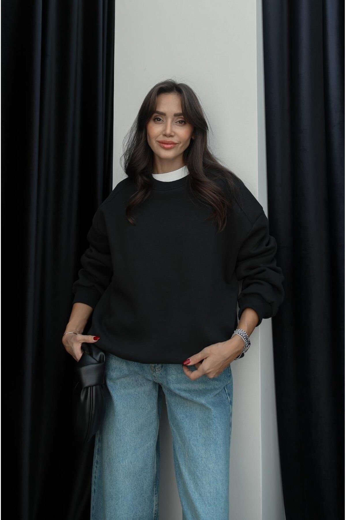 Siyah Stacy Şardonlu Sweatshirt