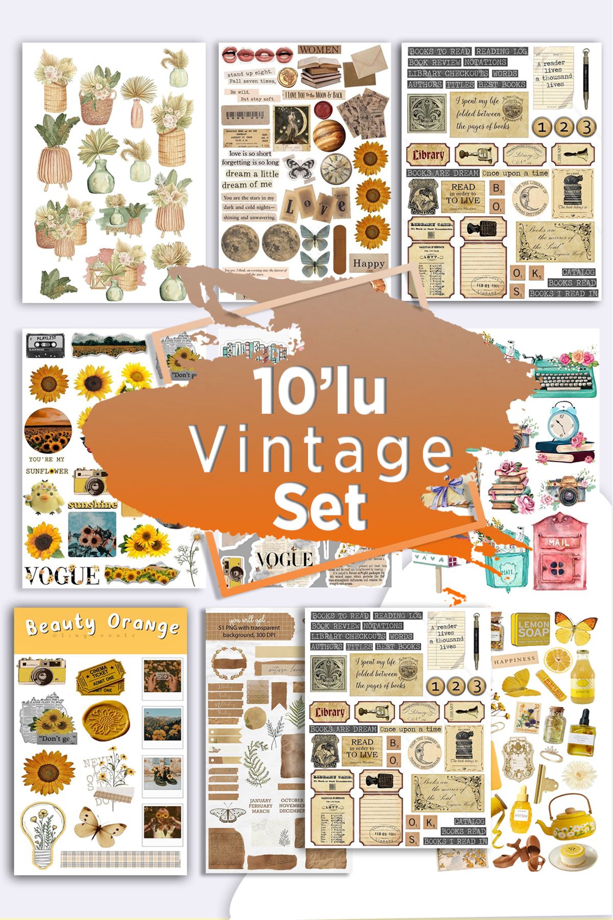 LiyaCraft10'lu VintageSticker Planner Ajanda...