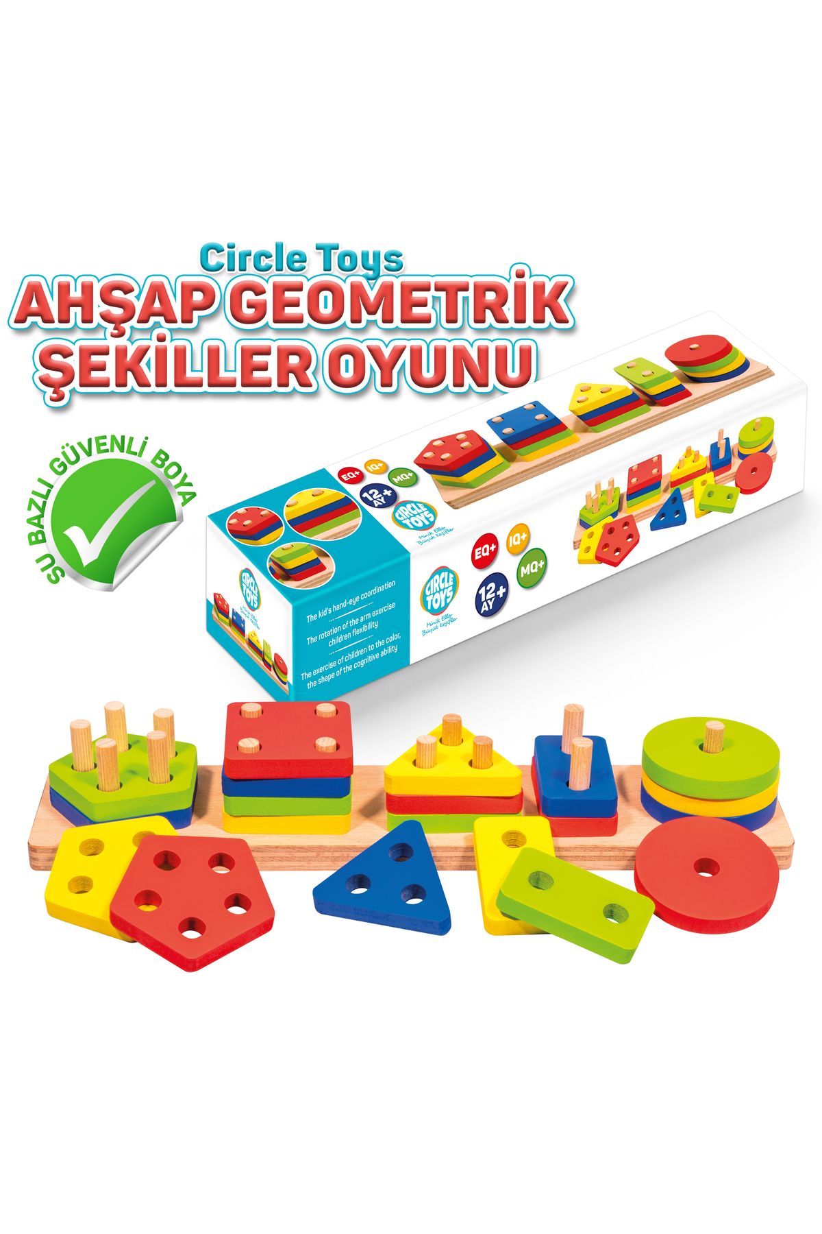 Ahşap Eğitici Öğretici 5'li Geometrik Şekil Yerleştirme Bultak Oyunu