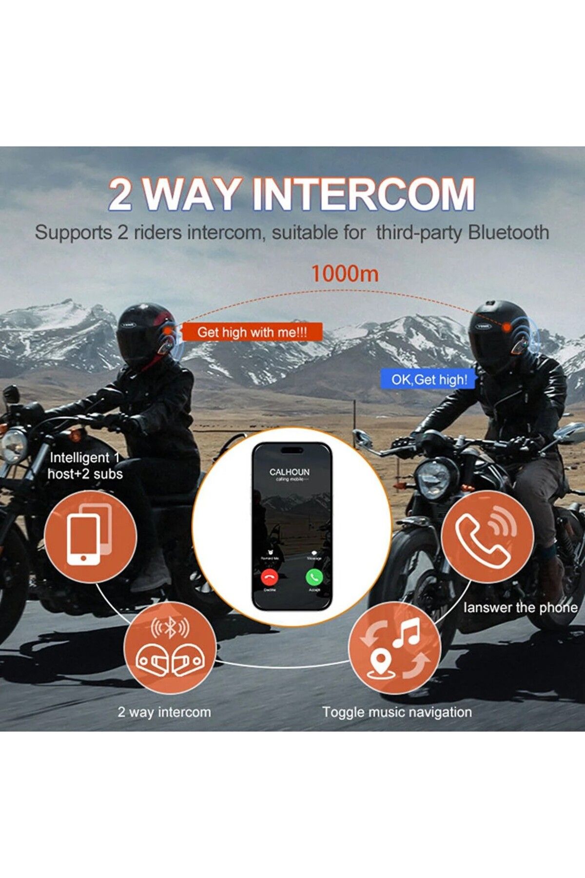 Y80 2X Motosiklet Intercom 2 Kişilik Bağlantı Rgb Işıklı Bluetooth Kulaklık Seti