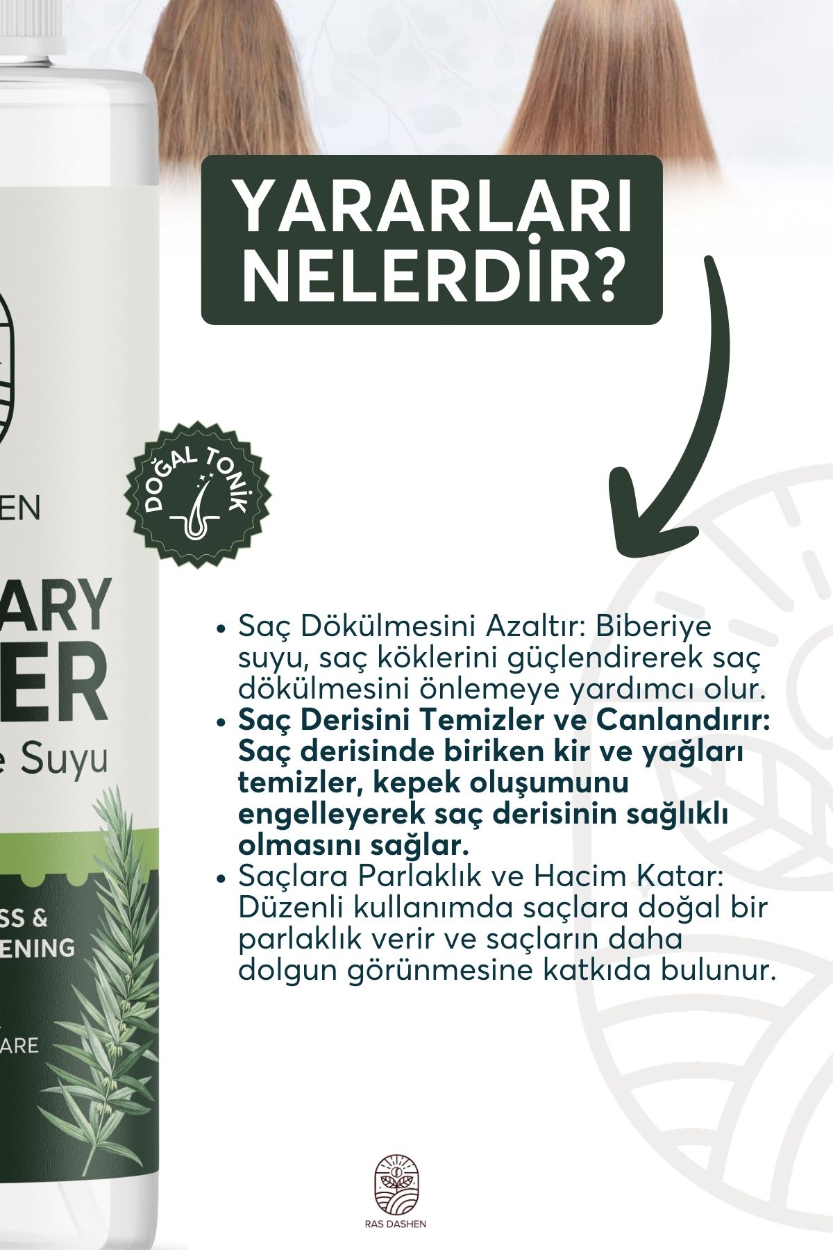 Biberiye Suyu Saç Uzamasını Destekleyici,Dökülme Karşıtı Saç Toniği  150 ml %100 doğal.