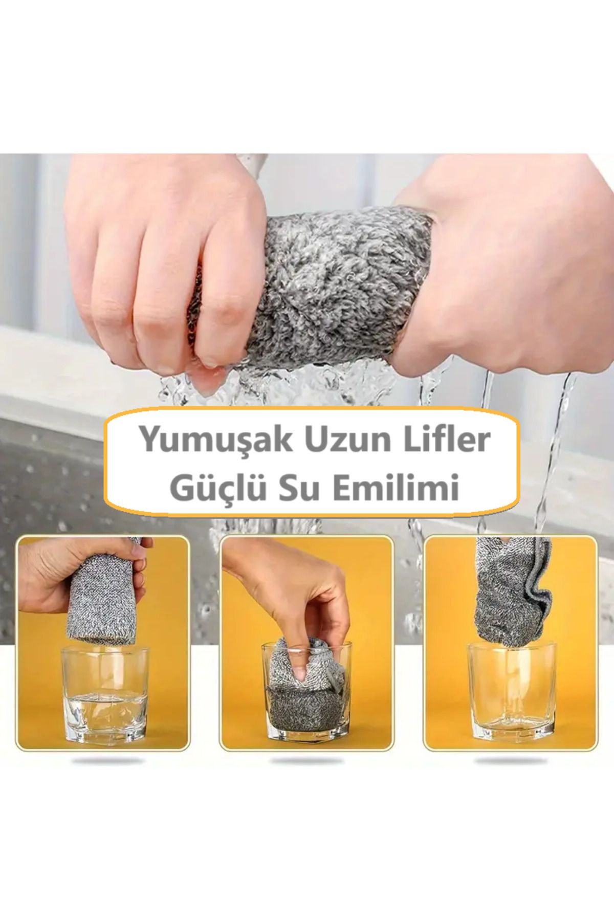 Süper Emici, Mikrofiber Araba Yıkama Havlusu, Gri- Hızlı Kuruyan Temizlik Bezi, 1 Adet