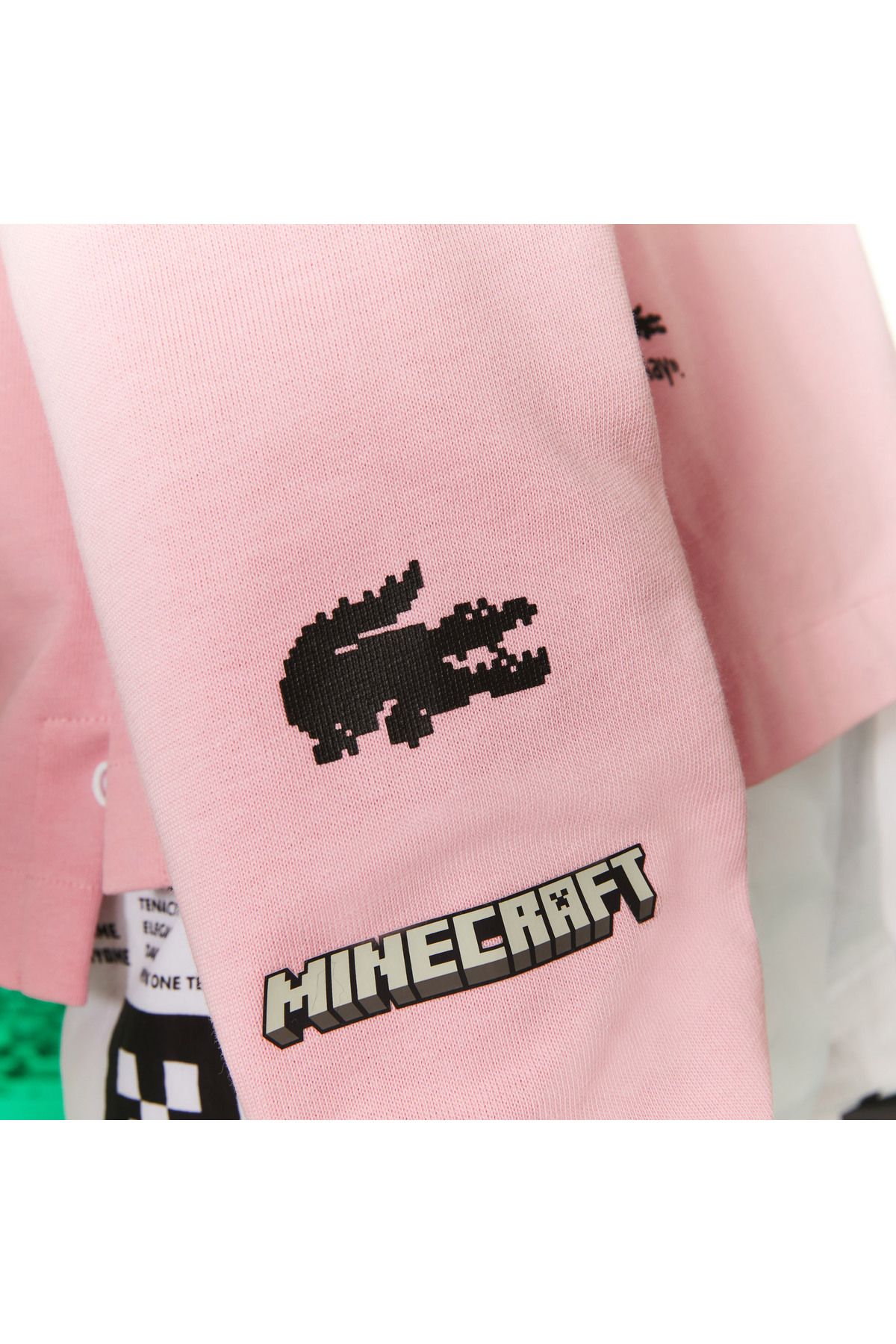 X Minecraft Kadın Relaxed Fit Uzun Kollu Baskılı Pembe Polo