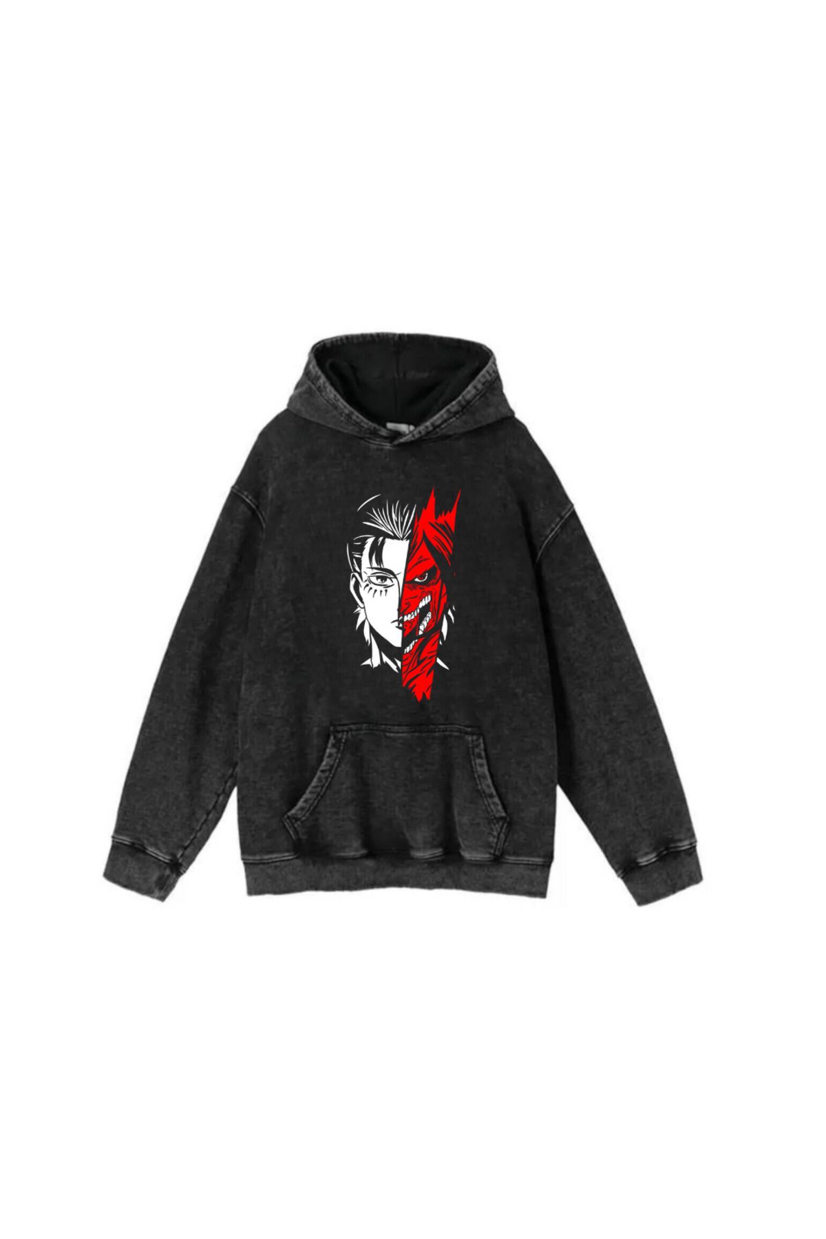 Loots  Yıkamalı Kumaş Anime Attack On Titan Kapüşonlu Hoodie Sweatshirt