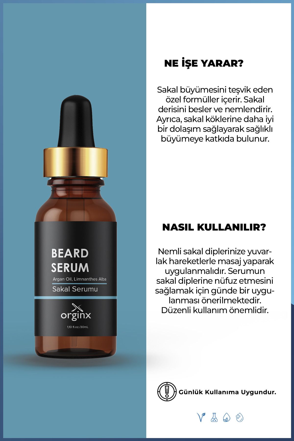 Dolgunlaştırıcı Canlandırıcı Saç Sakal Serumu - Yeni Sakal Oluşumunu Destekler 30 ml