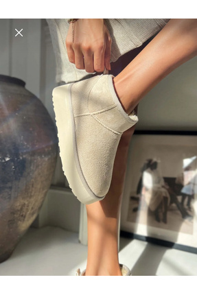 Mini Krem Süet İçi Kürklü Kalın Taban Kadın Bot Image 1