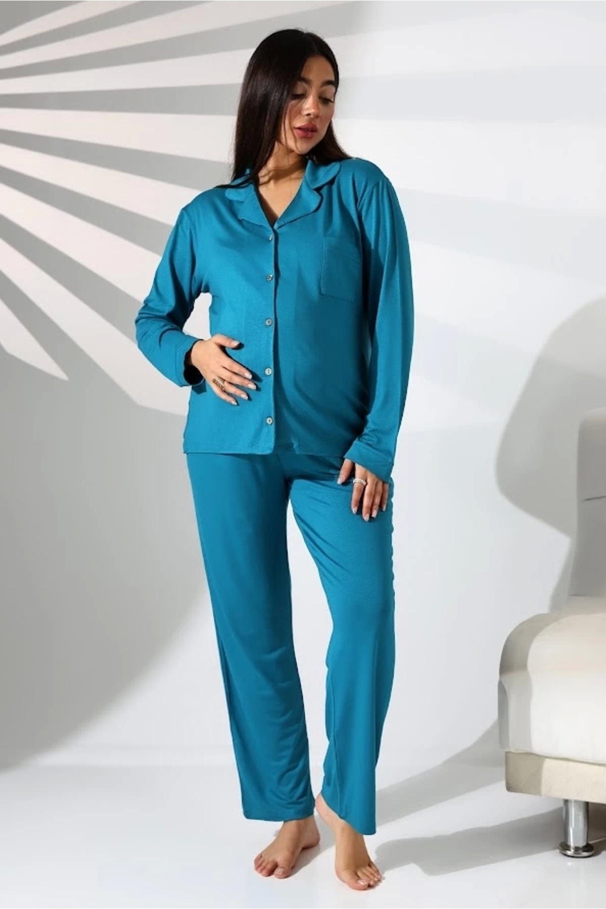 ست لباس خواب آستین بلند 100% پنبه ای قابل تنظیم کمری الاستیک