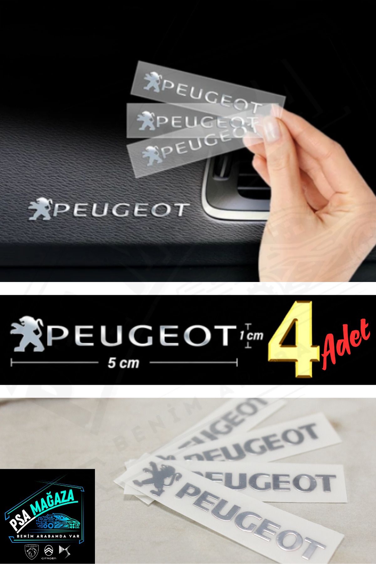 bavcar Peugeot YazılıMetalize Mini Sticker [4...