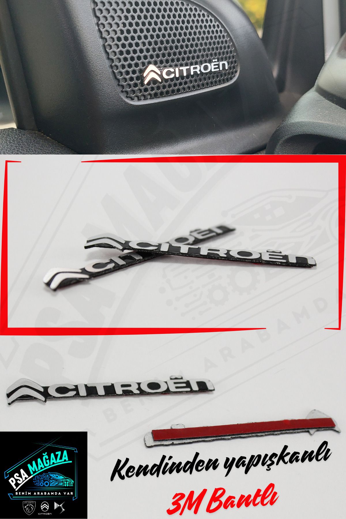 Citroen Yazılı Metal Hoparlör Logosu [2 ADET] ŞıkTasarım Citroen Logo Amblem Metal Sticker 3M Bantlı