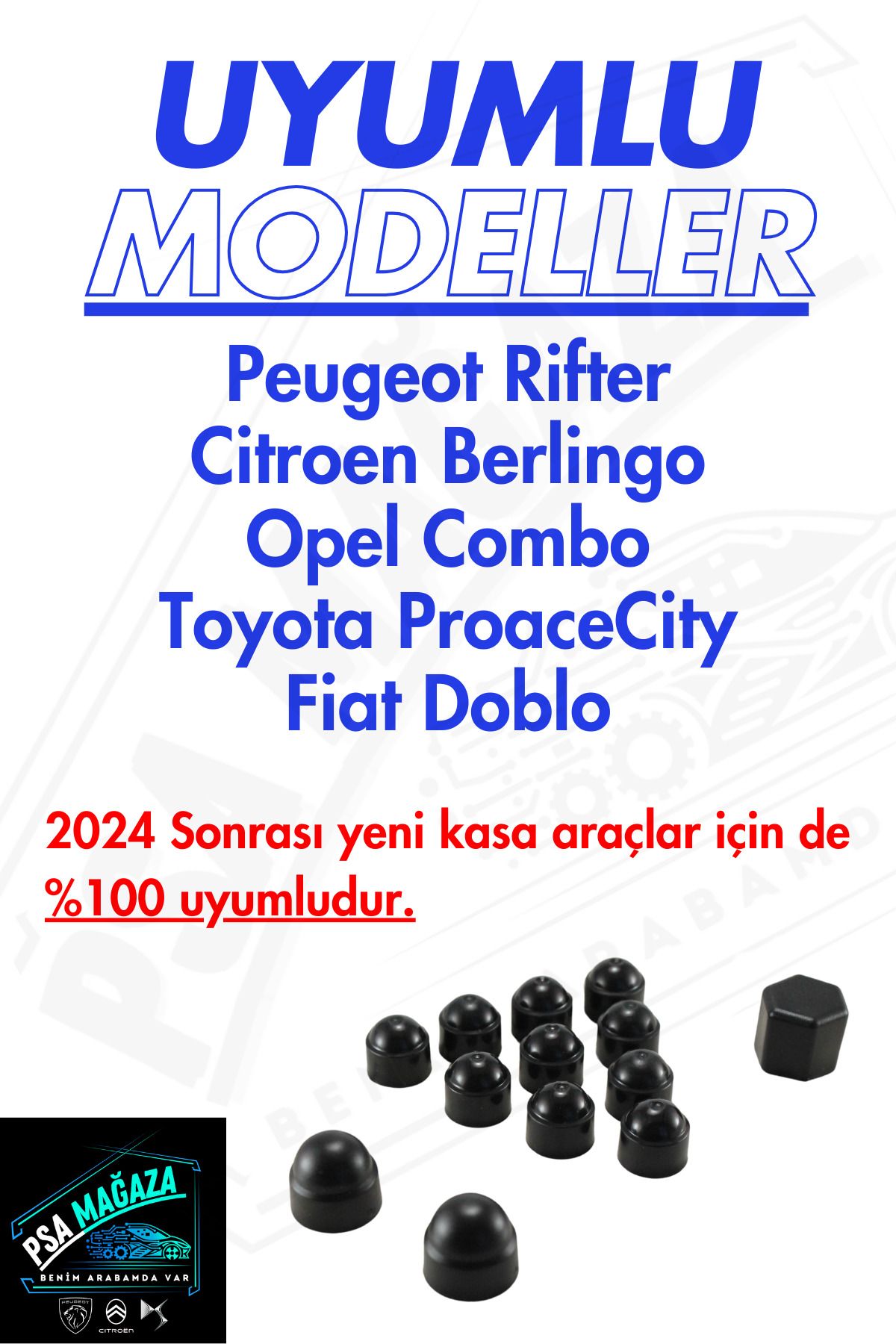 Peugeot Citroen Somun Kapağı Seti {13 ADET} %100 Uyumlu SET (Rifter,Berlingo,Combo,ProaceCity,Doblo)