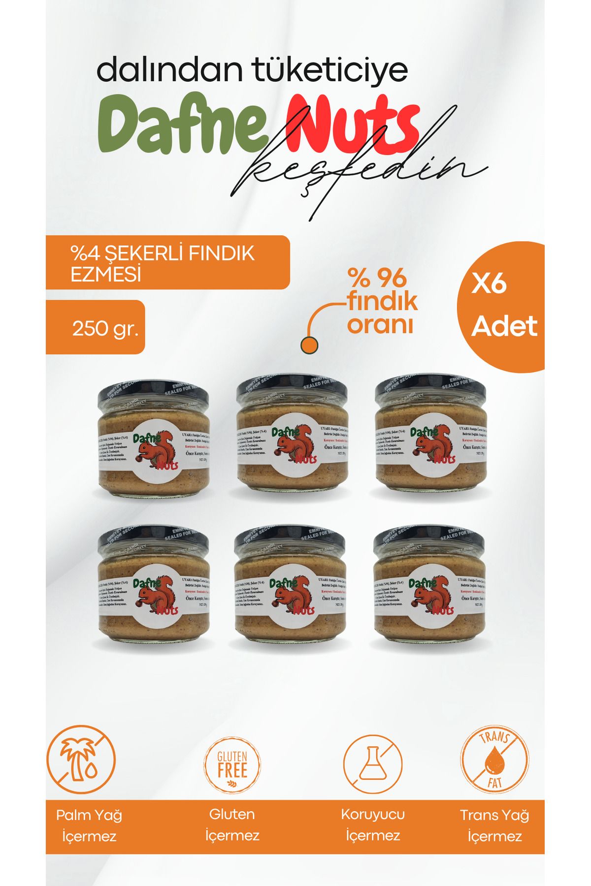 Dafne Nut %4 Şekerli FındıkEzmesi 250 Gr. (6...