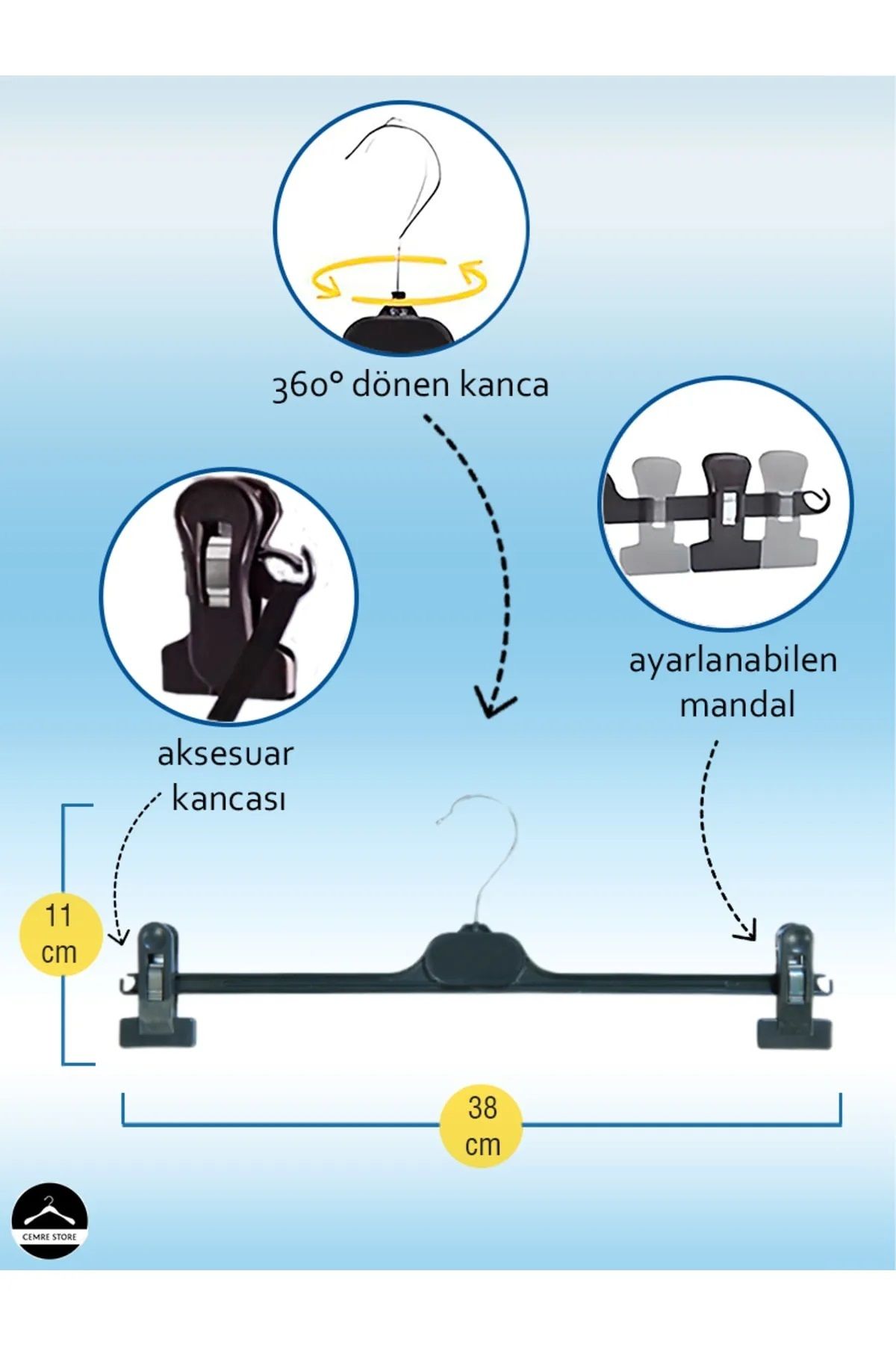 Etek Pantolon Askısı, 48 CM  Mandallı Askı Battal Boy , 48 Cm  5 Adet