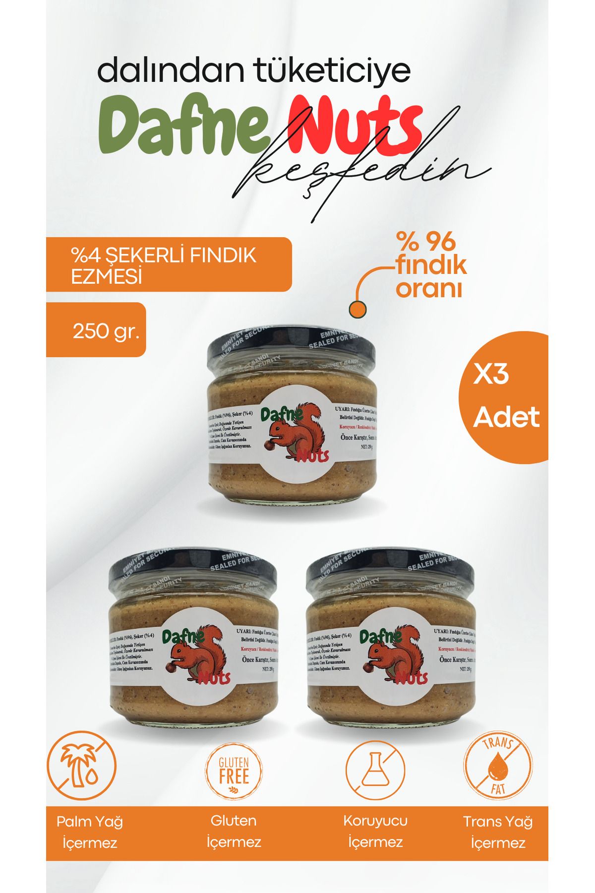 Dafne Nut %4 ŞEKERLİ FINDIKEZMESİ 250 GR. (3...