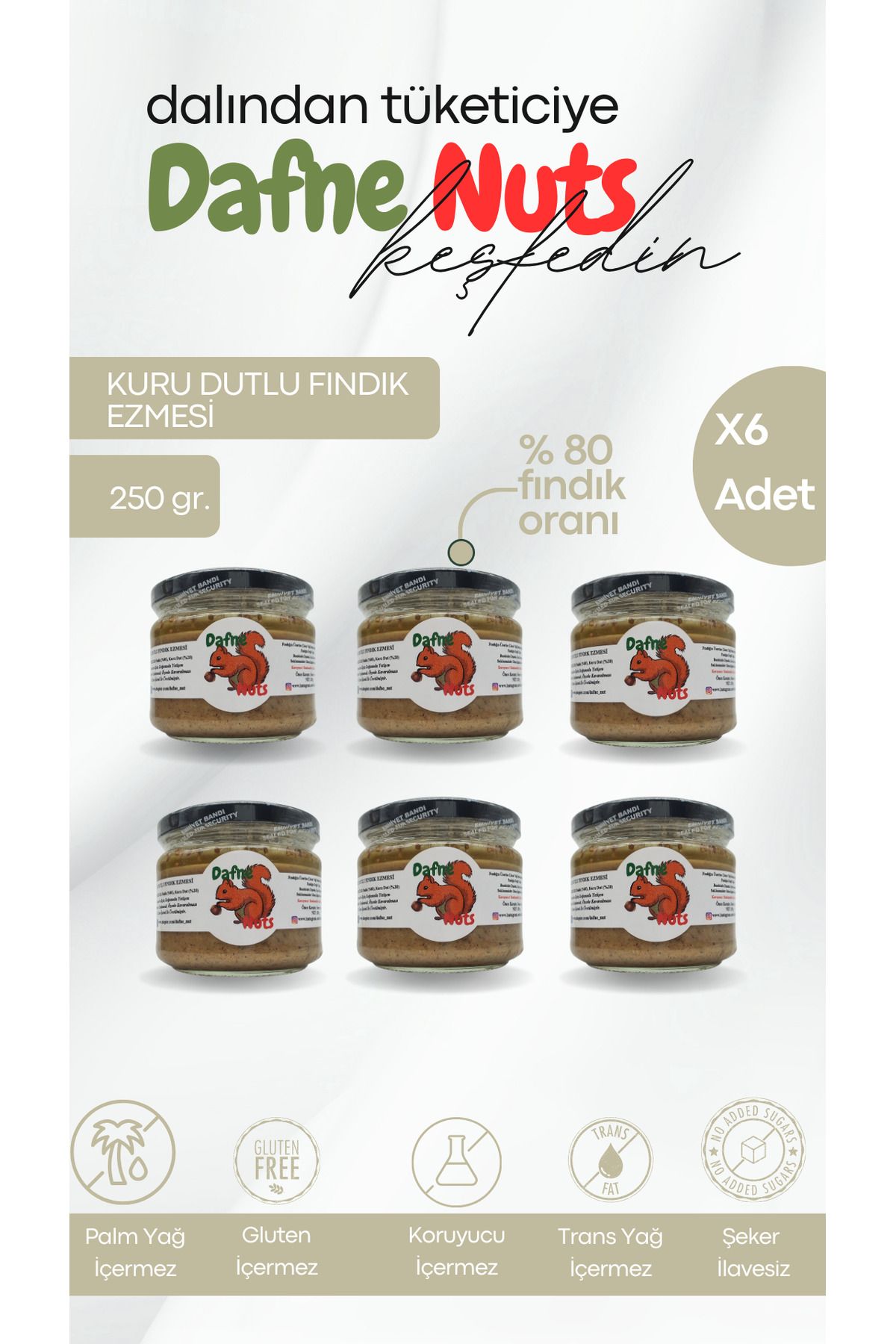 Dafne Nut KURU DUTLU FINDIKEZMESİ 250 GR (6 A...