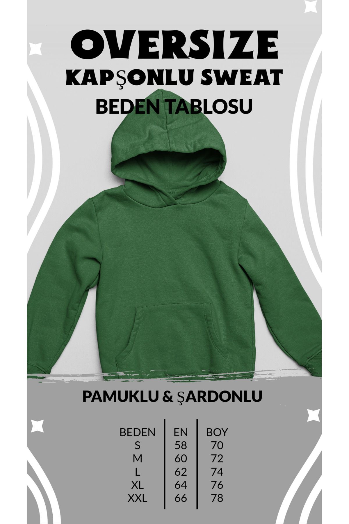 STITCH BASKILI PAMUKLU UZUN KOLLU ŞARDONLU 3 İPLİK KAPŞONLU SWEATSHIRT