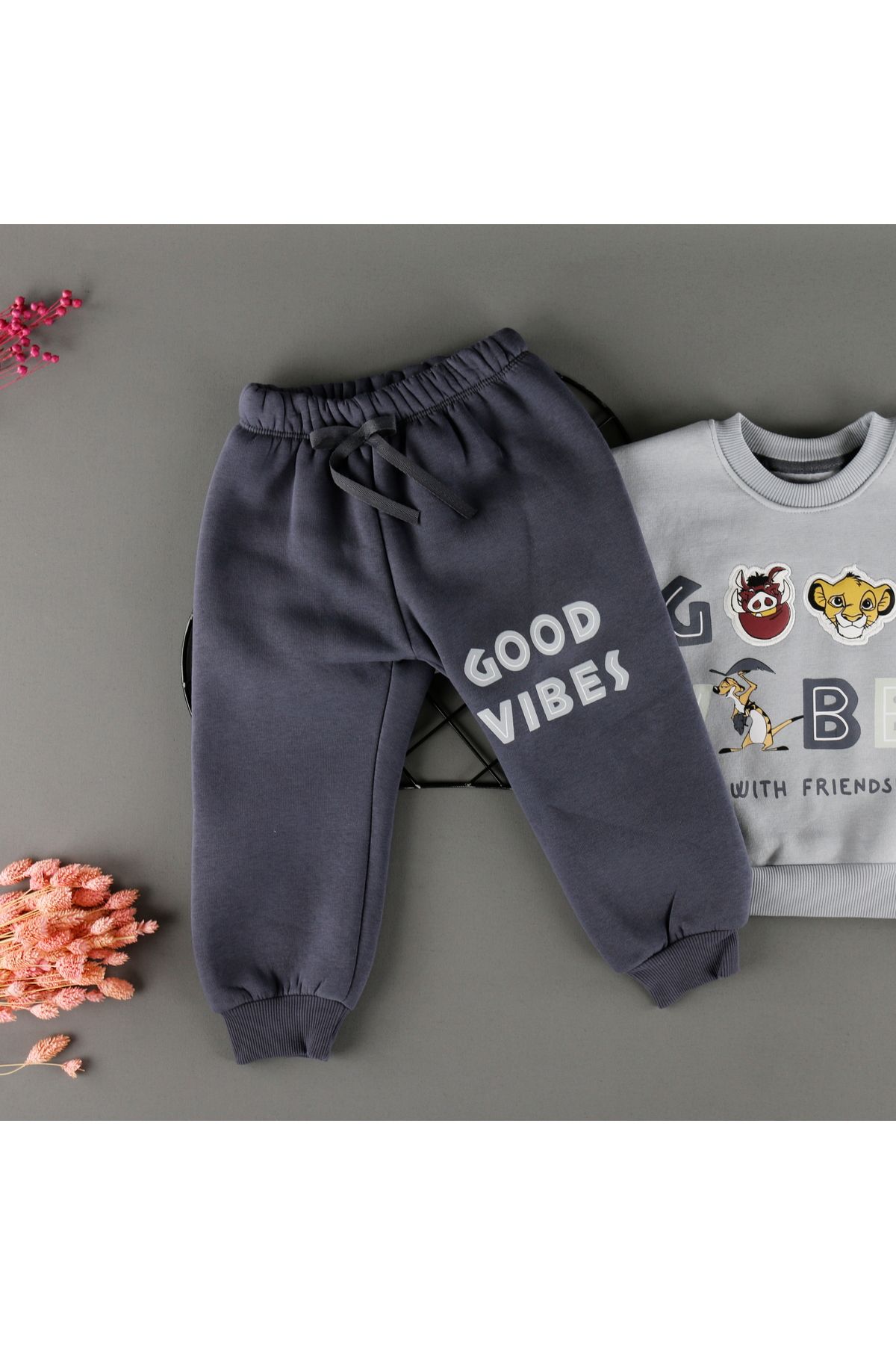 Good Vibes Baskı Detaylı Bebek Çocuk 2'Li Unisex Takım