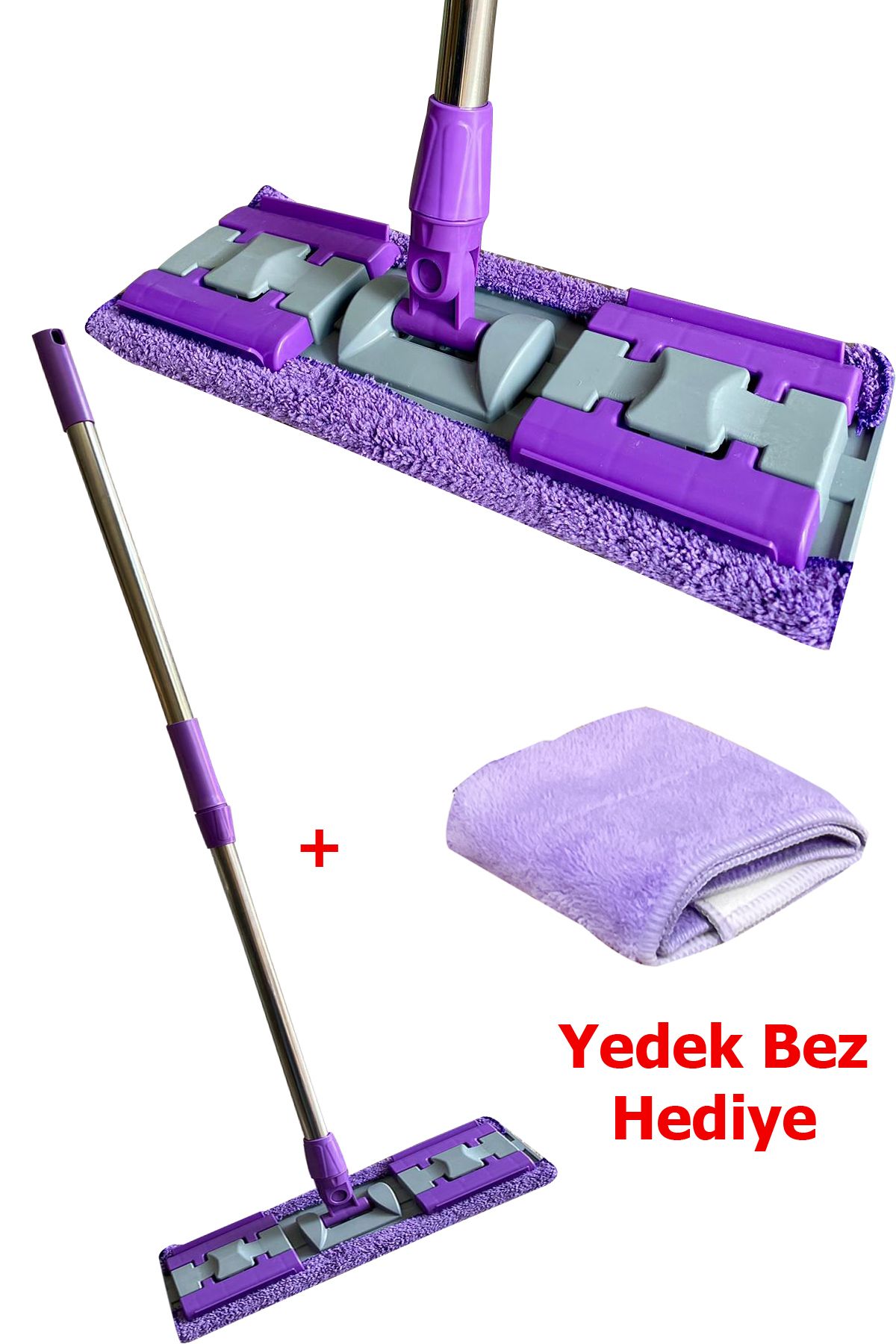 Mandallı Mop Temizlik Seti, Istediğin Bezi Tak, Yer Duvar Cam Tavan Mopu ( 1 Yedek Bezle Beraber)